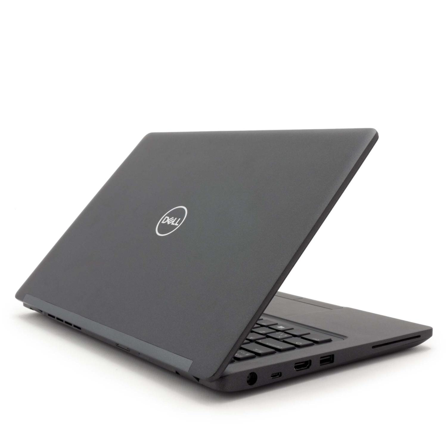 Dunkelgrauer Laptop mit Dell-Logo auf dem Deckel, vor weißem Hintergrund.