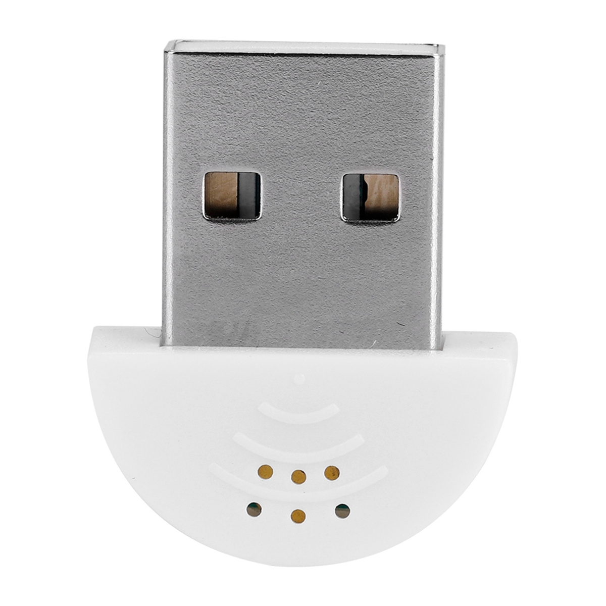 Weißer USB-Adapter mit abgerundeter Basis und drei kleinen Löchern.