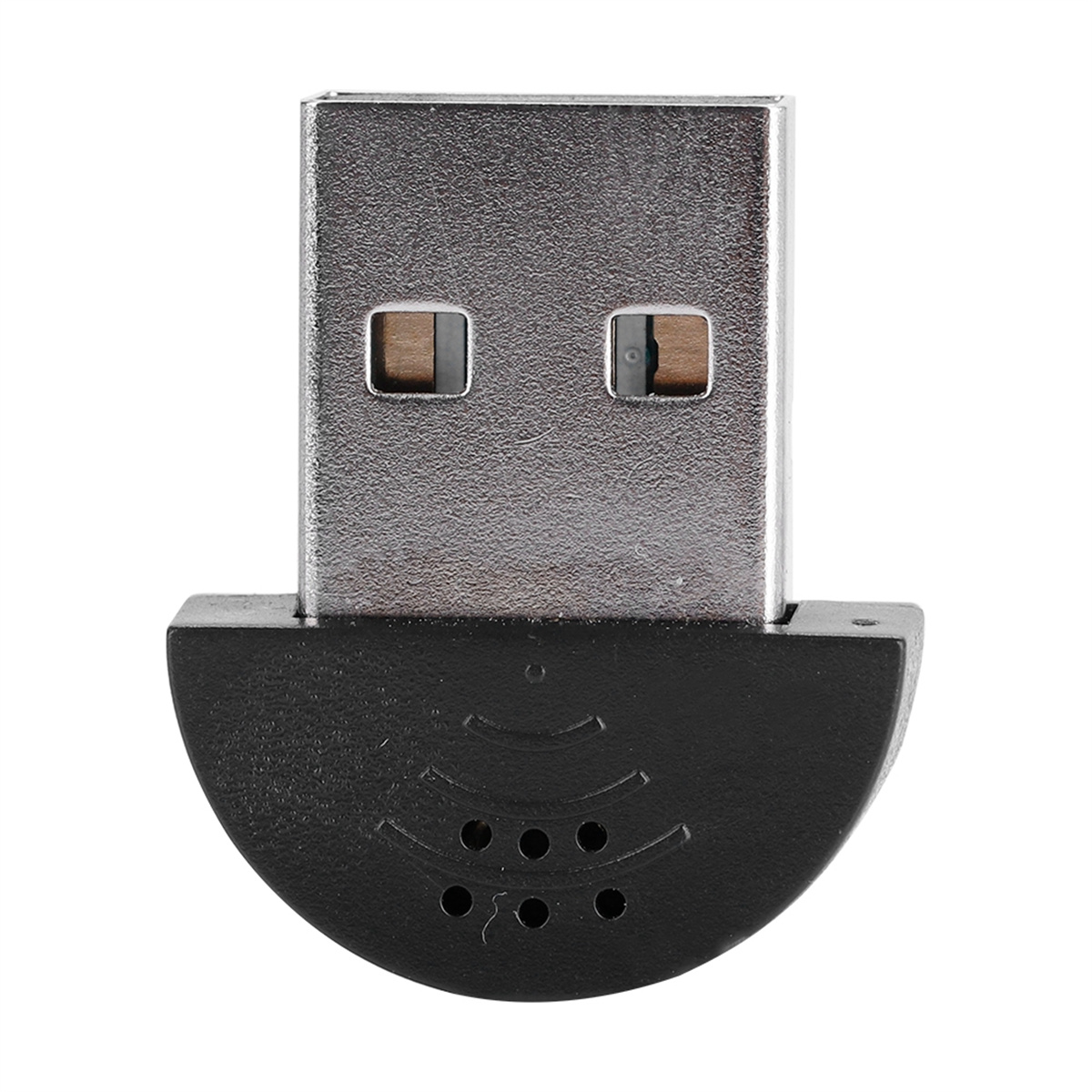Ein USB-Adapter mit schwarzem Gehäuse und silbernem Stecker. Es hat kleine Löcher.