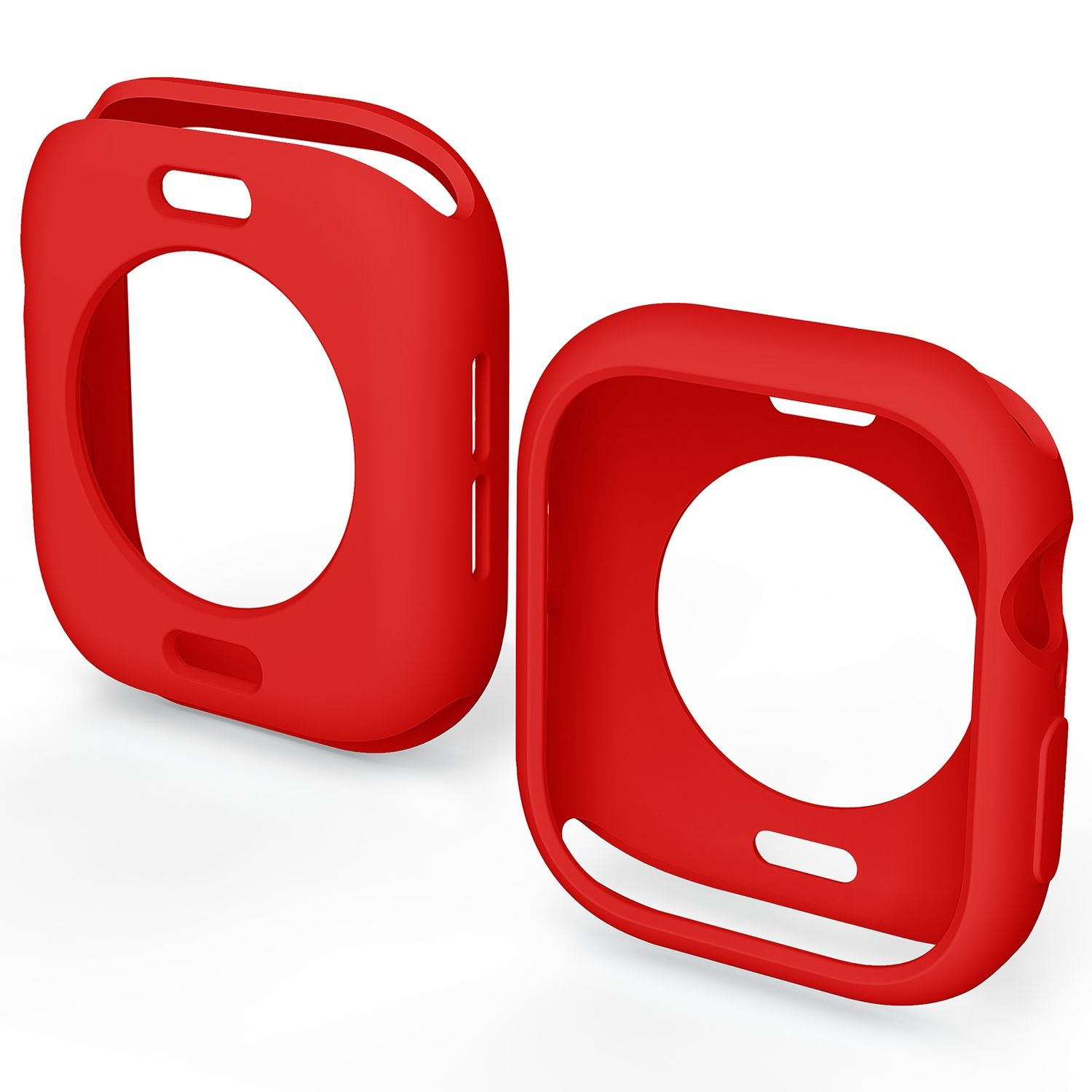 Due custodie rosse per Apple Watch. Una è aperta, l'altra è chiusa.