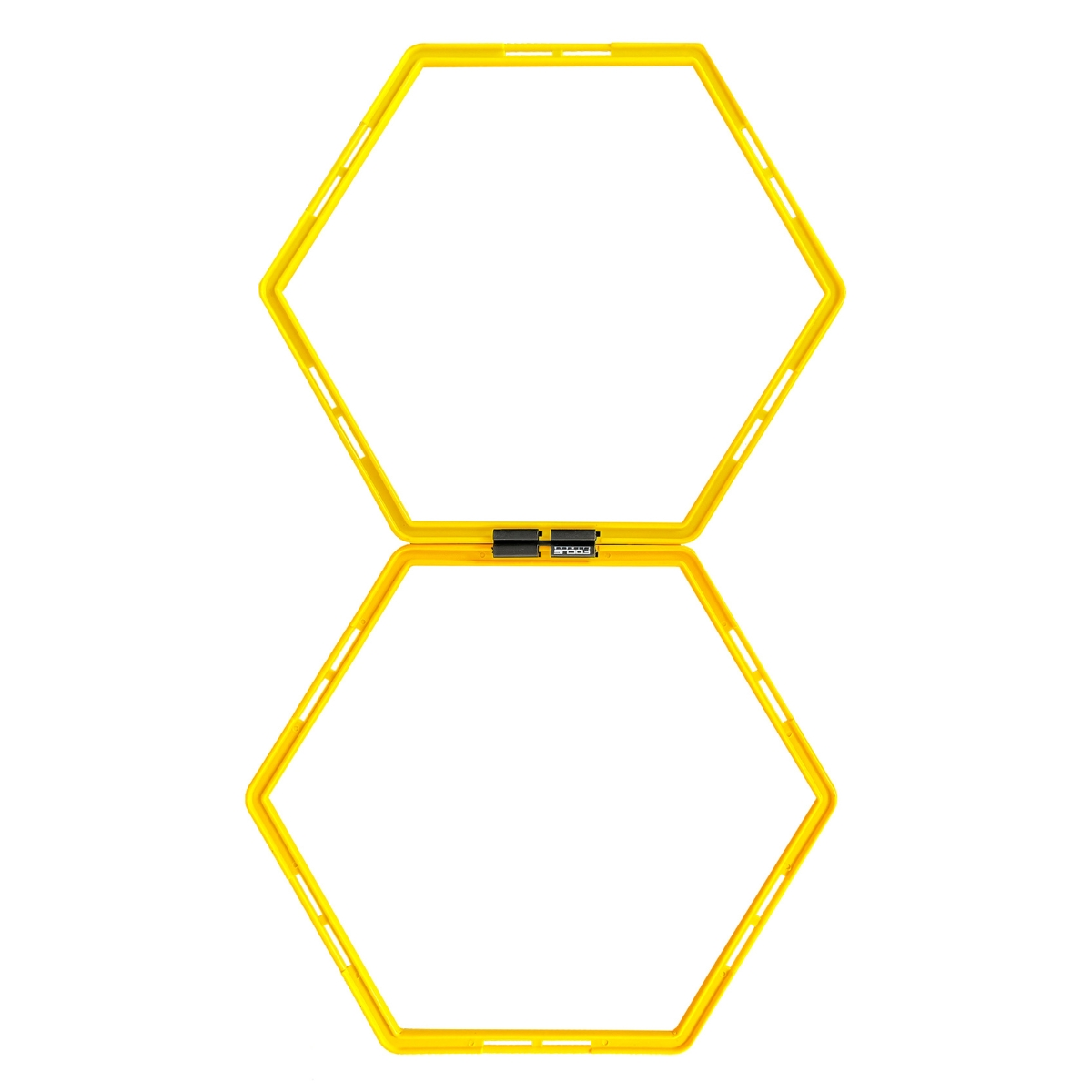 Deux anneaux d'agilité hexagonaux jaunes, empilés.