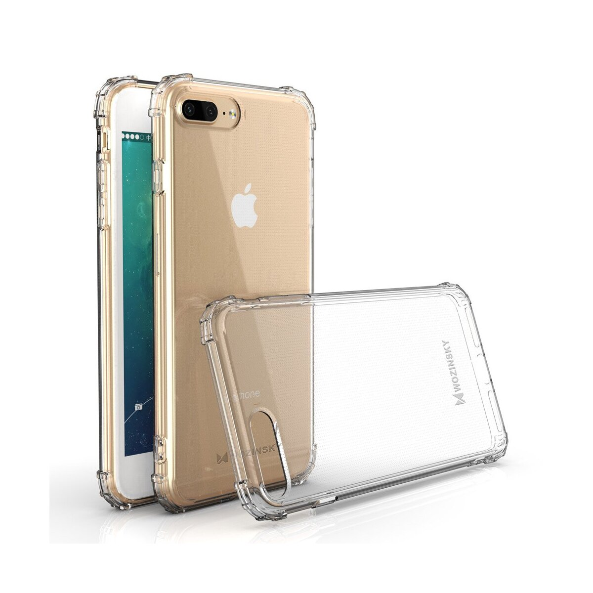 Zwei Telefone in Hüllen. Eines ist goldfarben, das andere weiß. Transparente Schutzhüllen.