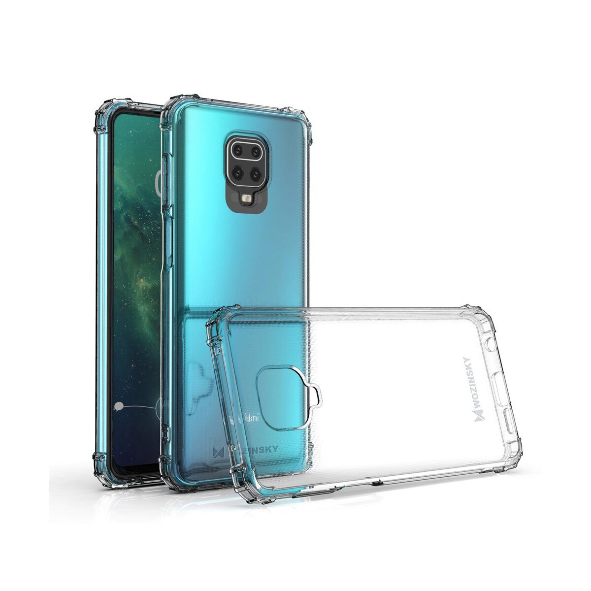 Transparente Handyhüllen. Zwei Hüllen liegen auf einer weißen Oberfläche, mit einem Telefon darin. Klare Plastikabdeckung.