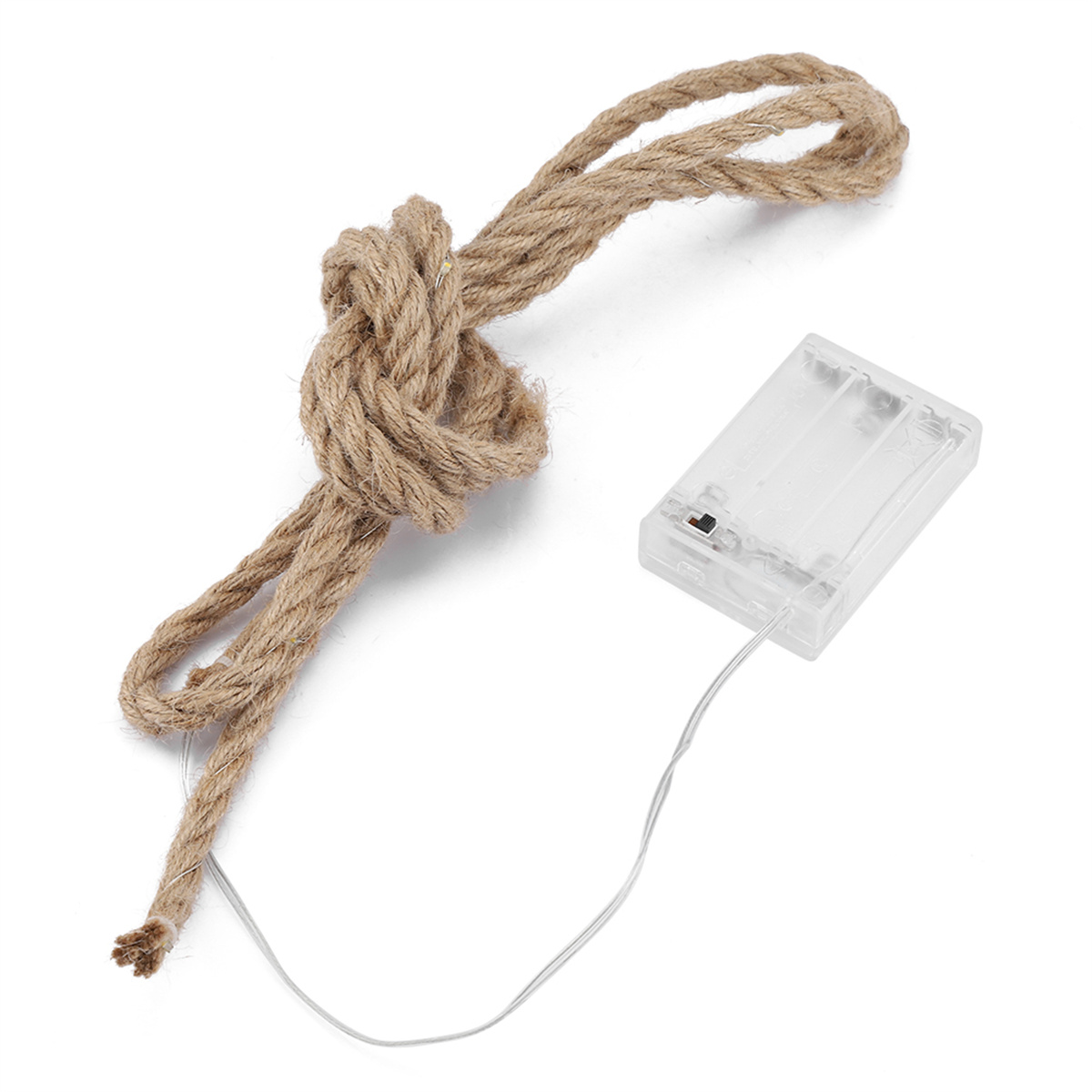 Seil mit Knoten und Batteriepack, wahrscheinlich für Lichterketten.