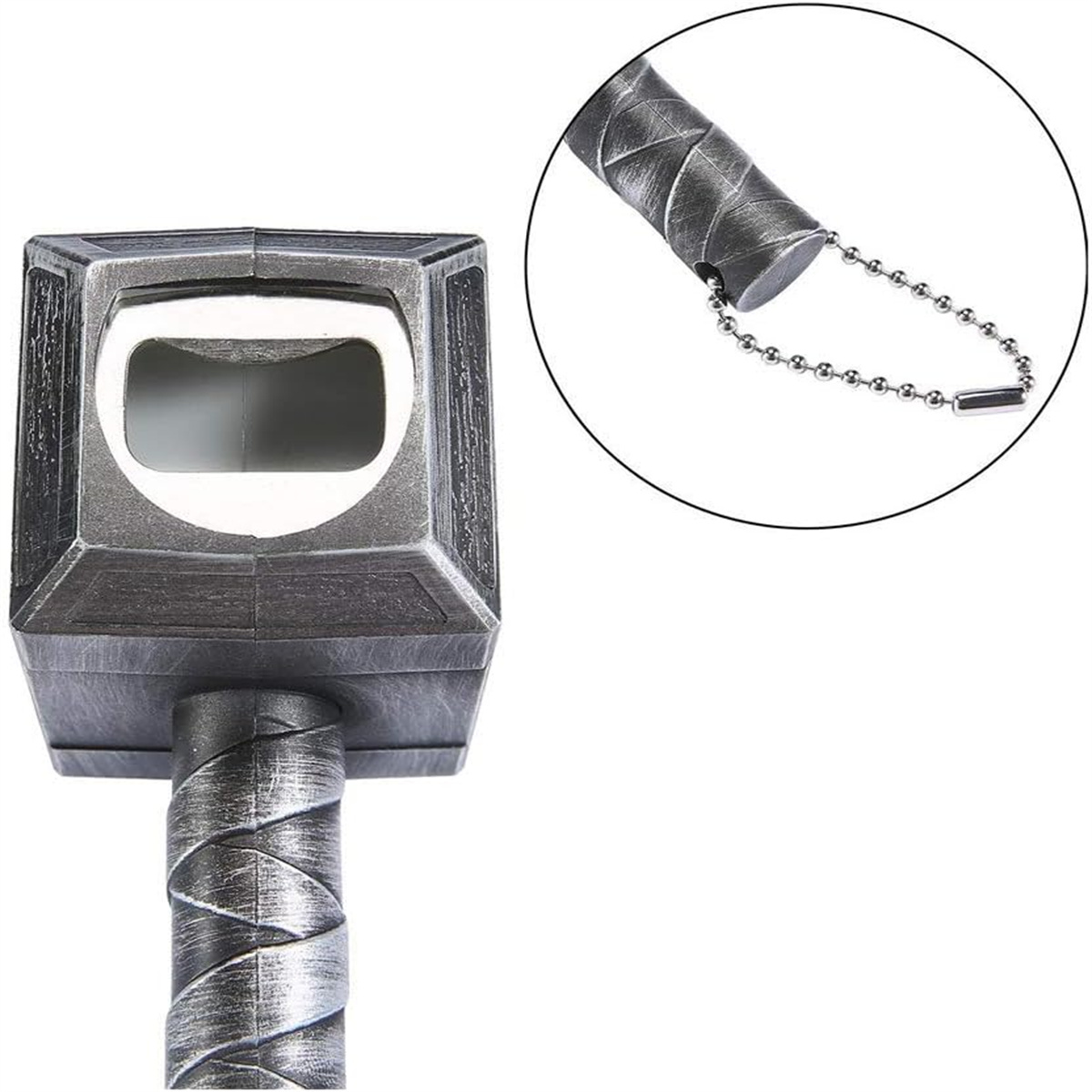 Thor Hammer Flaschenöffner mit silbernem Finish und Kette.