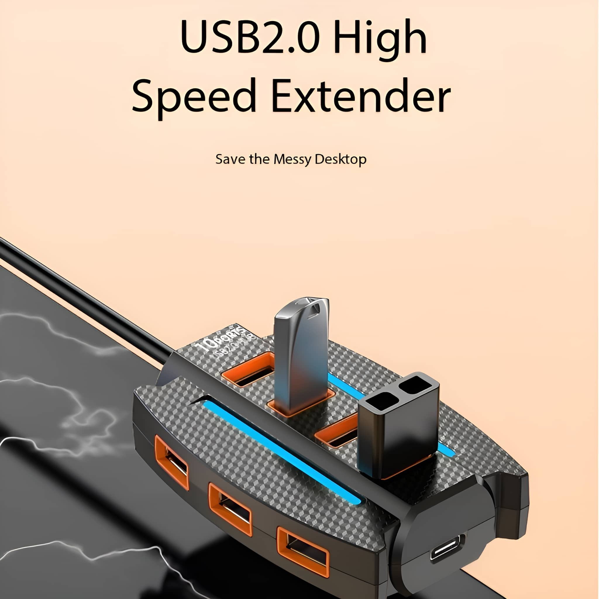 USB2.0 High Speed Extender mit mehreren Anschlüssen und einem USB-Laufwerk.