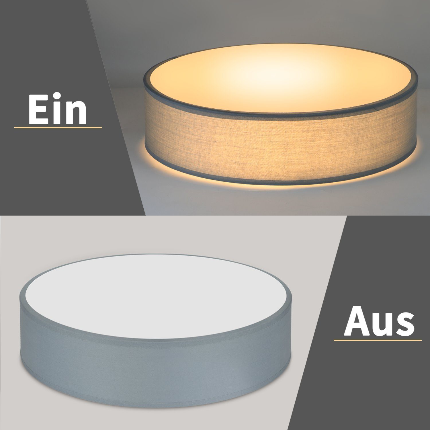 Lampa sufitowa, stany włączenia i wyłączenia. Stan włączenia jest podświetlony, a wyłączenia przyciemniony.