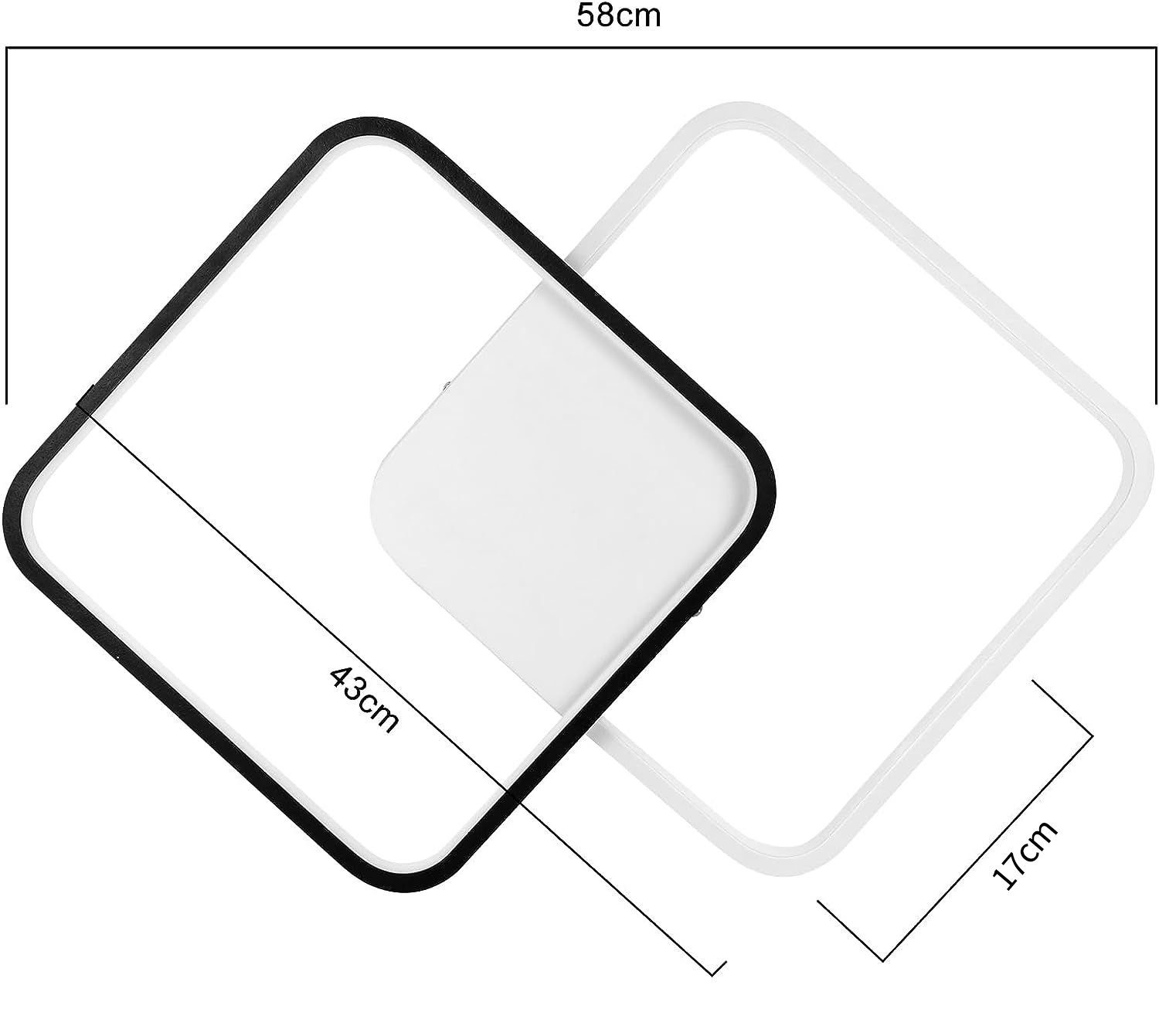 Dwie białe kwadratowe ramy, jedna czarna, i biały panel środkowy, z wymiarami.