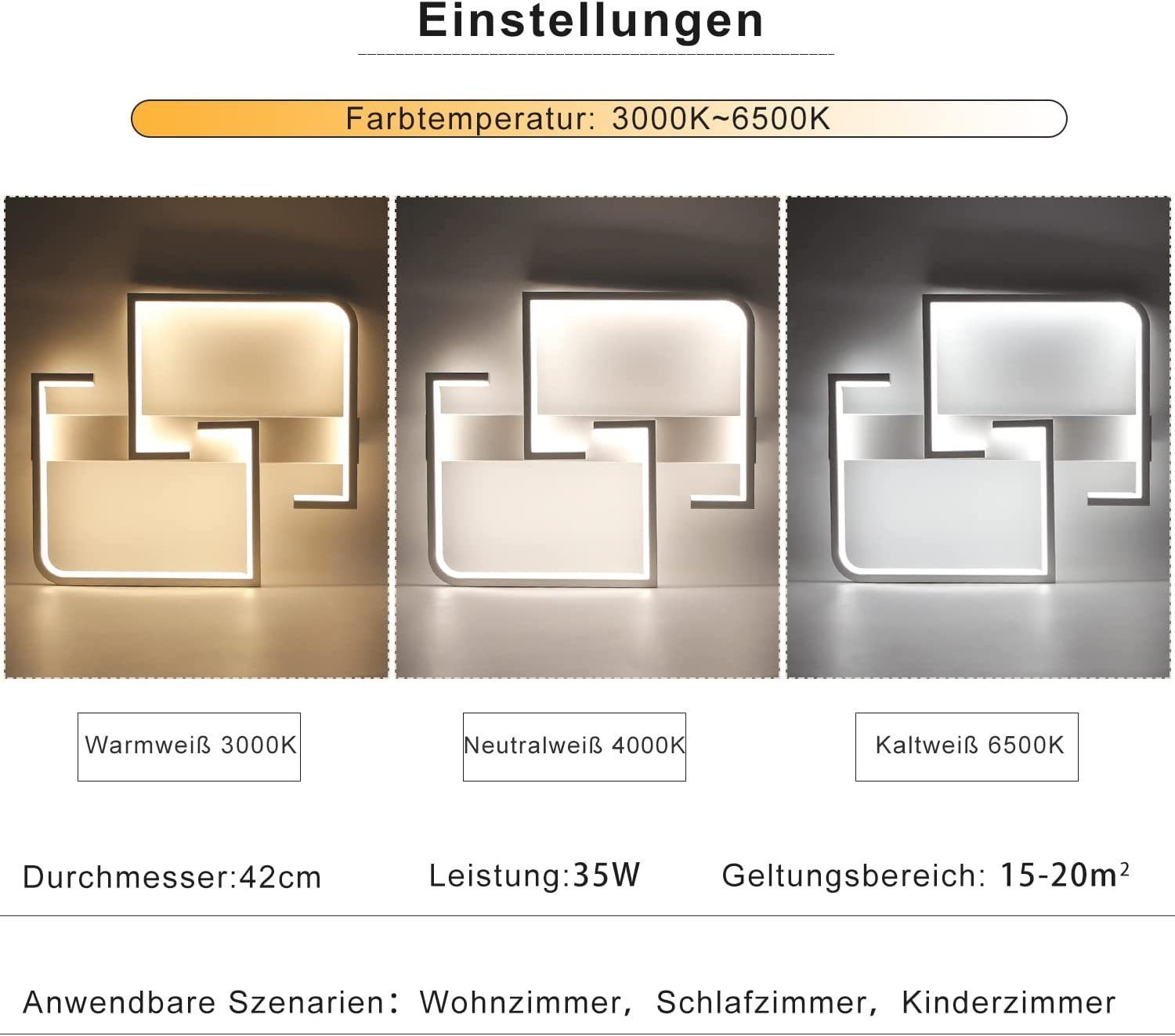 Trzy nowoczesne lampy sufitowe z regulowaną temperaturą barwową, pokazane obok siebie.