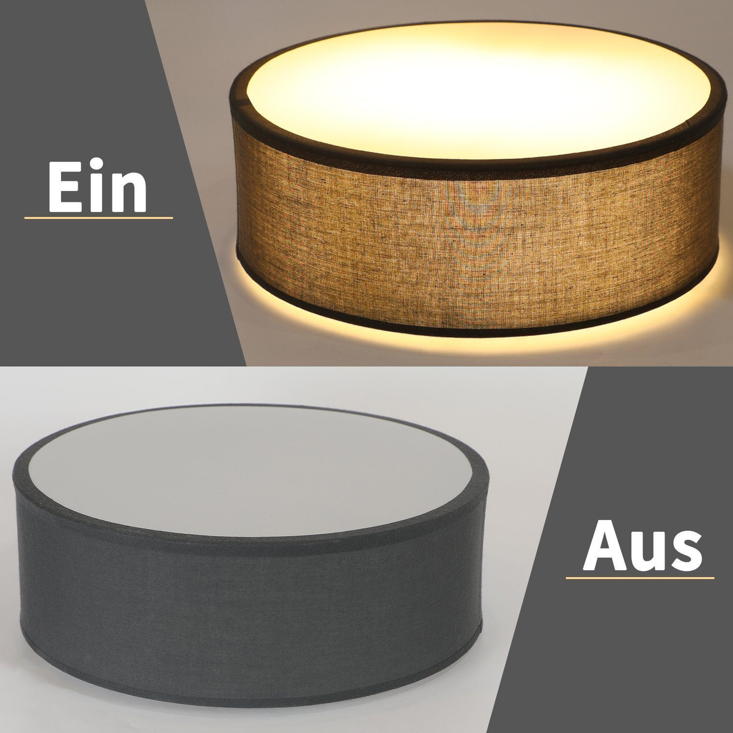 Otwarty klosz lampy, ze światłem włączonym, i zamknięty klosz lampy, ze światłem wyłączonym.