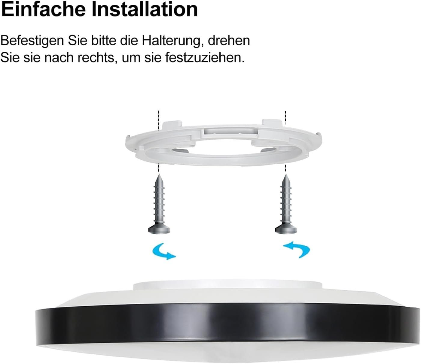 Weiße Montagehalterung mit Schrauben, für Deckenleuchten.