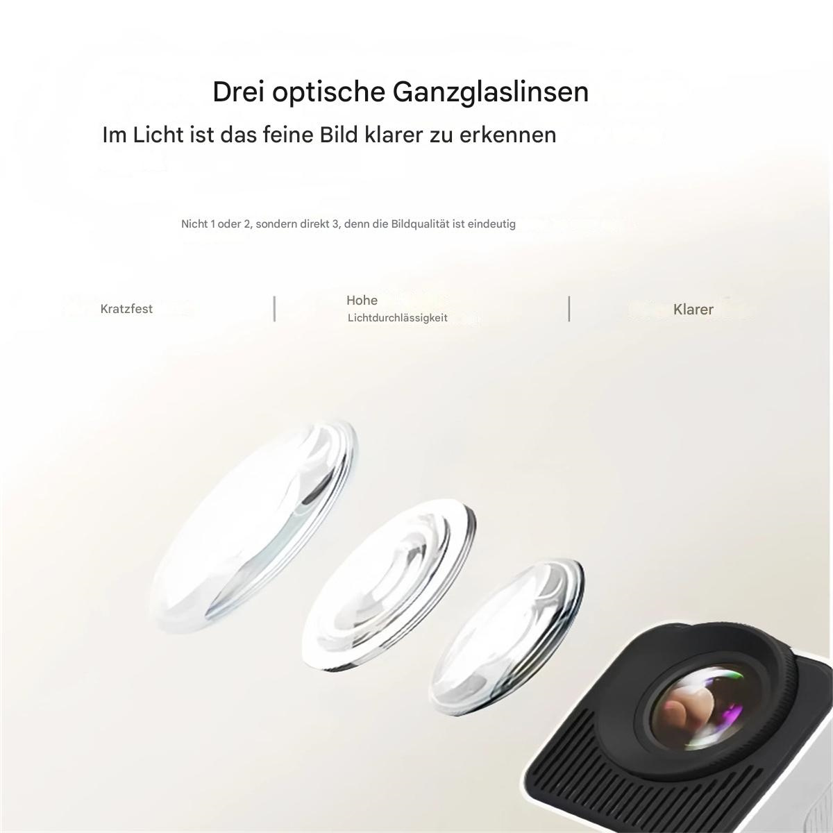 Drei klare Linsen. Die Linse, ein Projektor und ein schwarzer Hintergrund. Klares und direktes Licht.