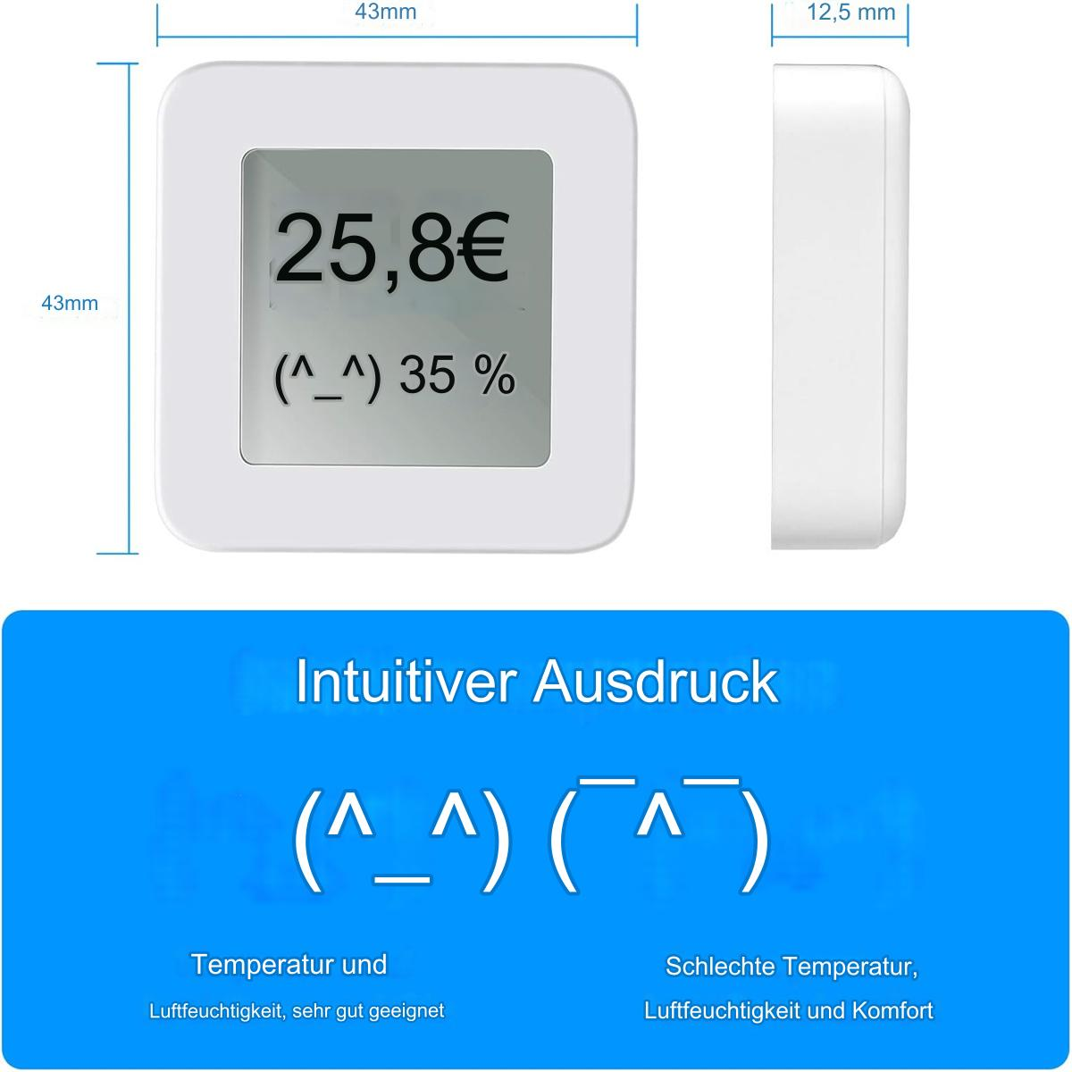 Kleines weißes Gerät mit Zahlen und einem Gesicht. Text darunter: Intuitive Ausdruck.