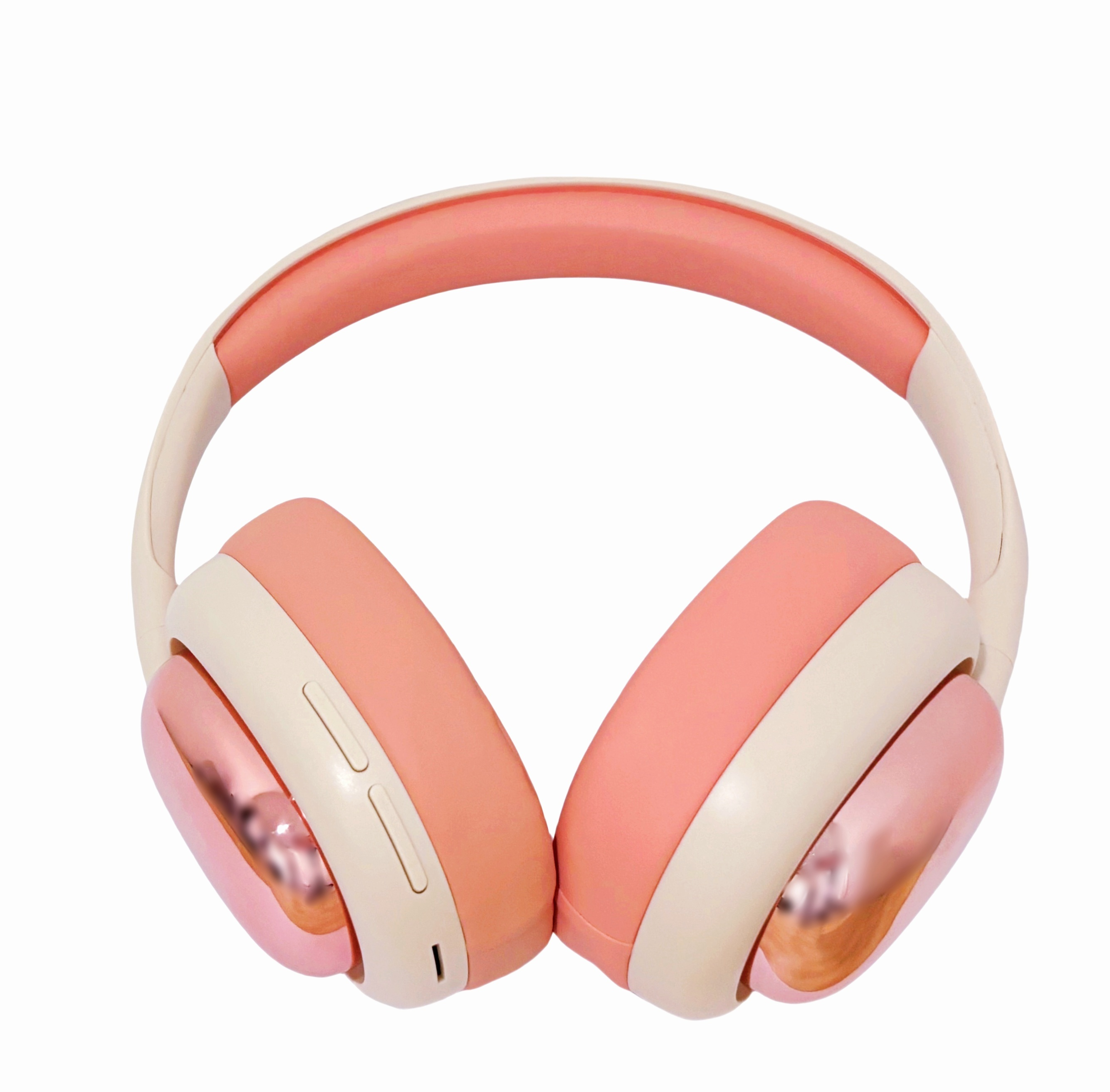 Auriculares rosa y crema, con detalles metálicos rosas en las copas.