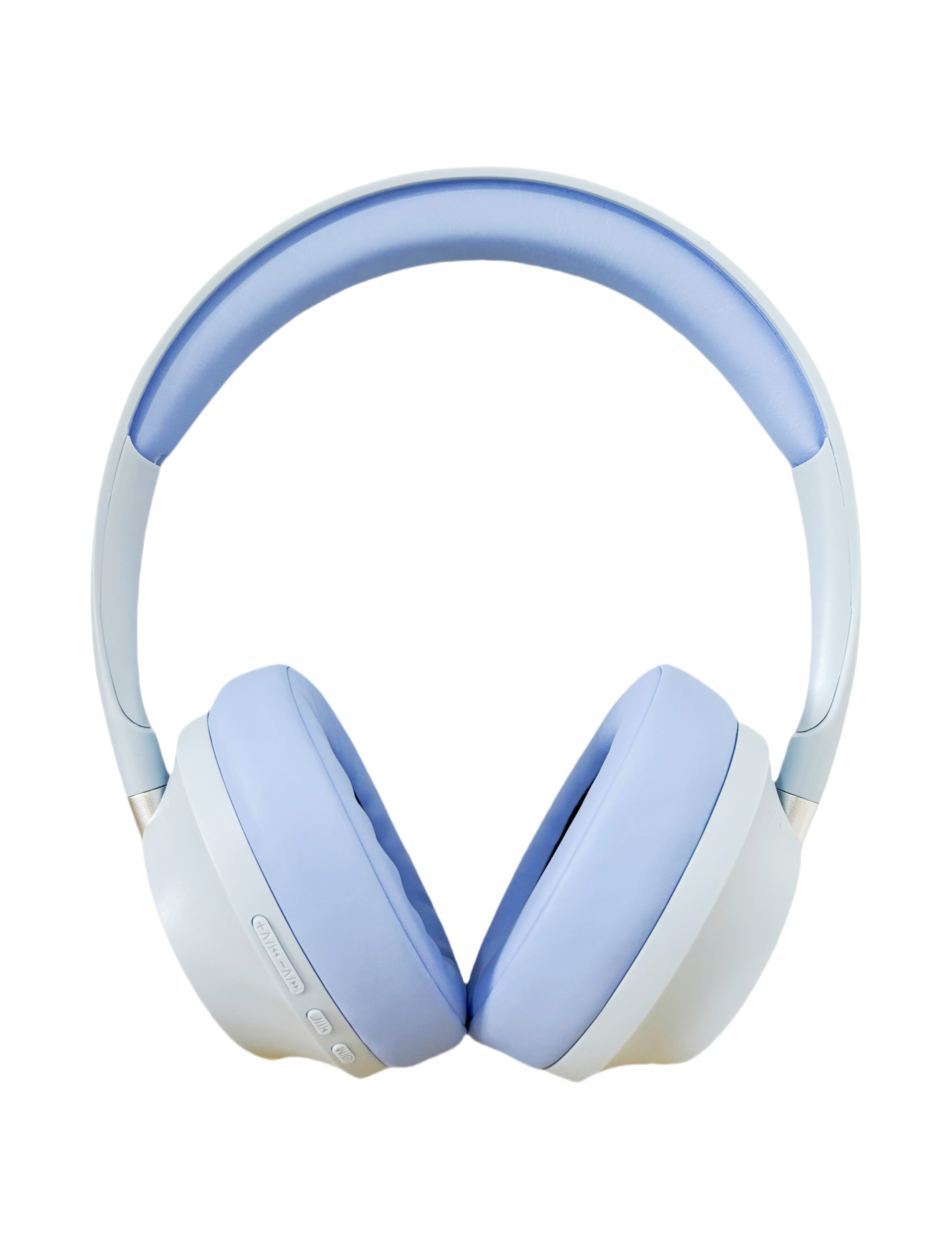 Auriculares azules y blancos sobre fondo blanco.