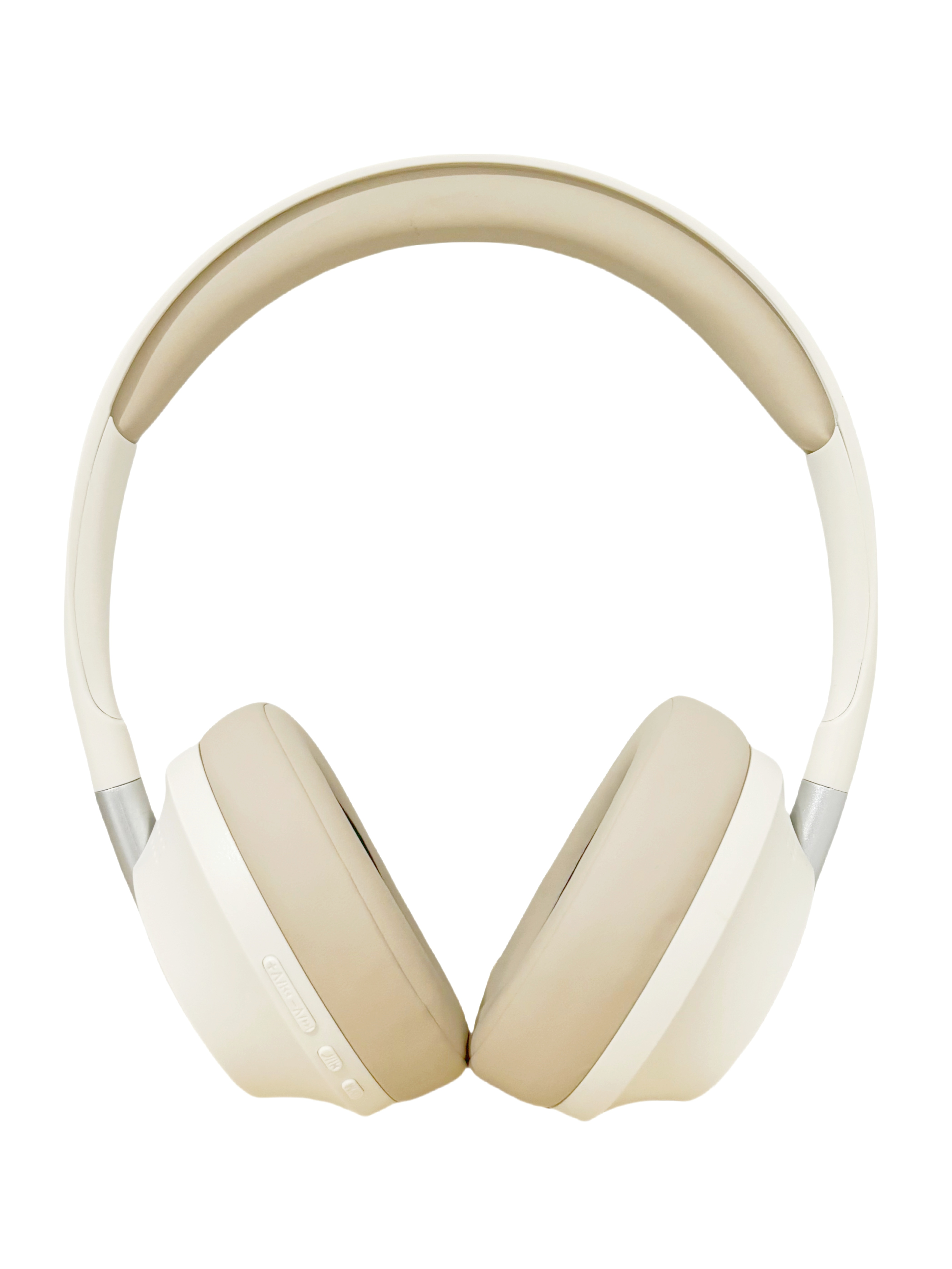 Auriculares blancos. Vista desde arriba, mostrando la diadema y los auriculares.