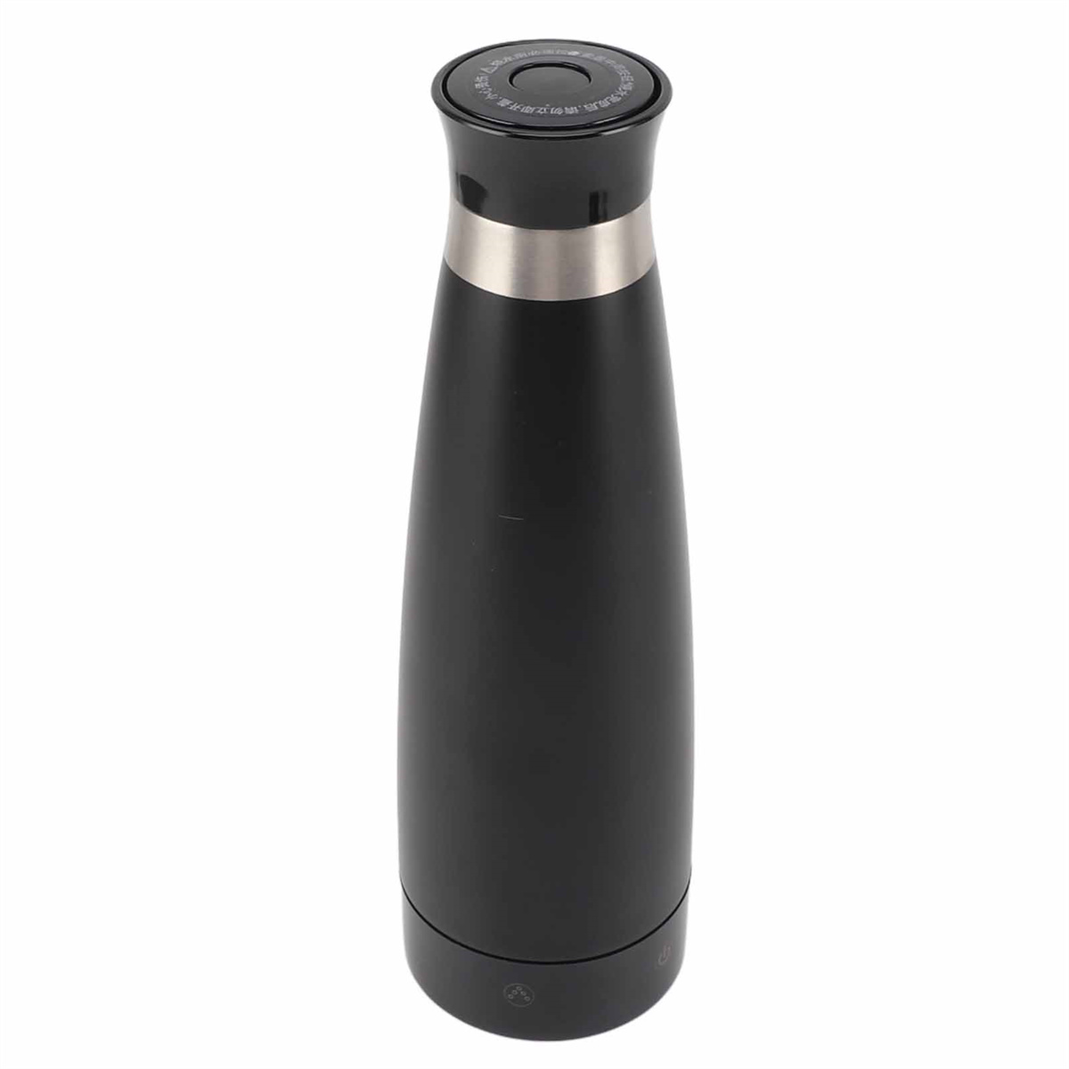 Schwarze isolierte Wasserflasche mit Metallband.