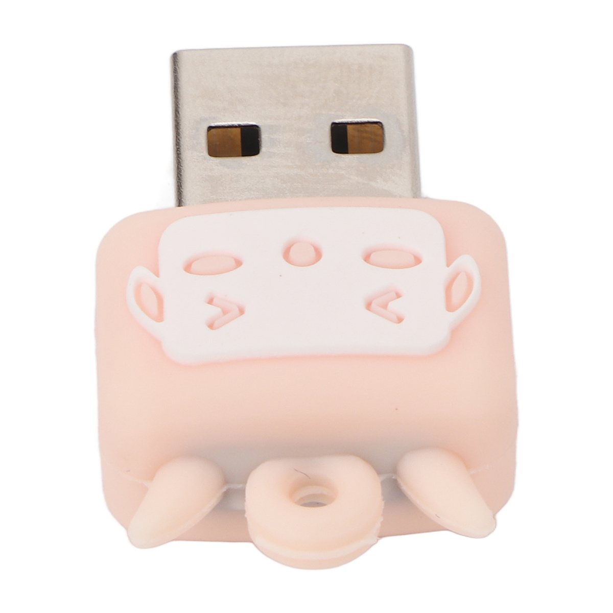 Ein rosa USB-Stick in Form einer Zeichentrickfigur mit weißen Merkmalen.
