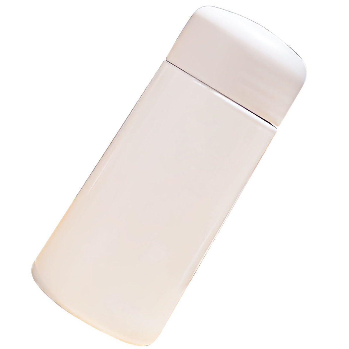 Weiße, rechteckige Flasche mit abgerundeter Oberseite.