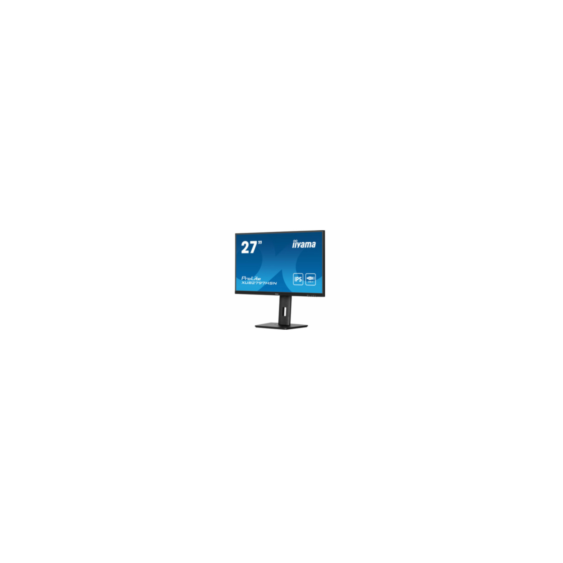 Un monitor de ordenador con base negra y pantalla azul.