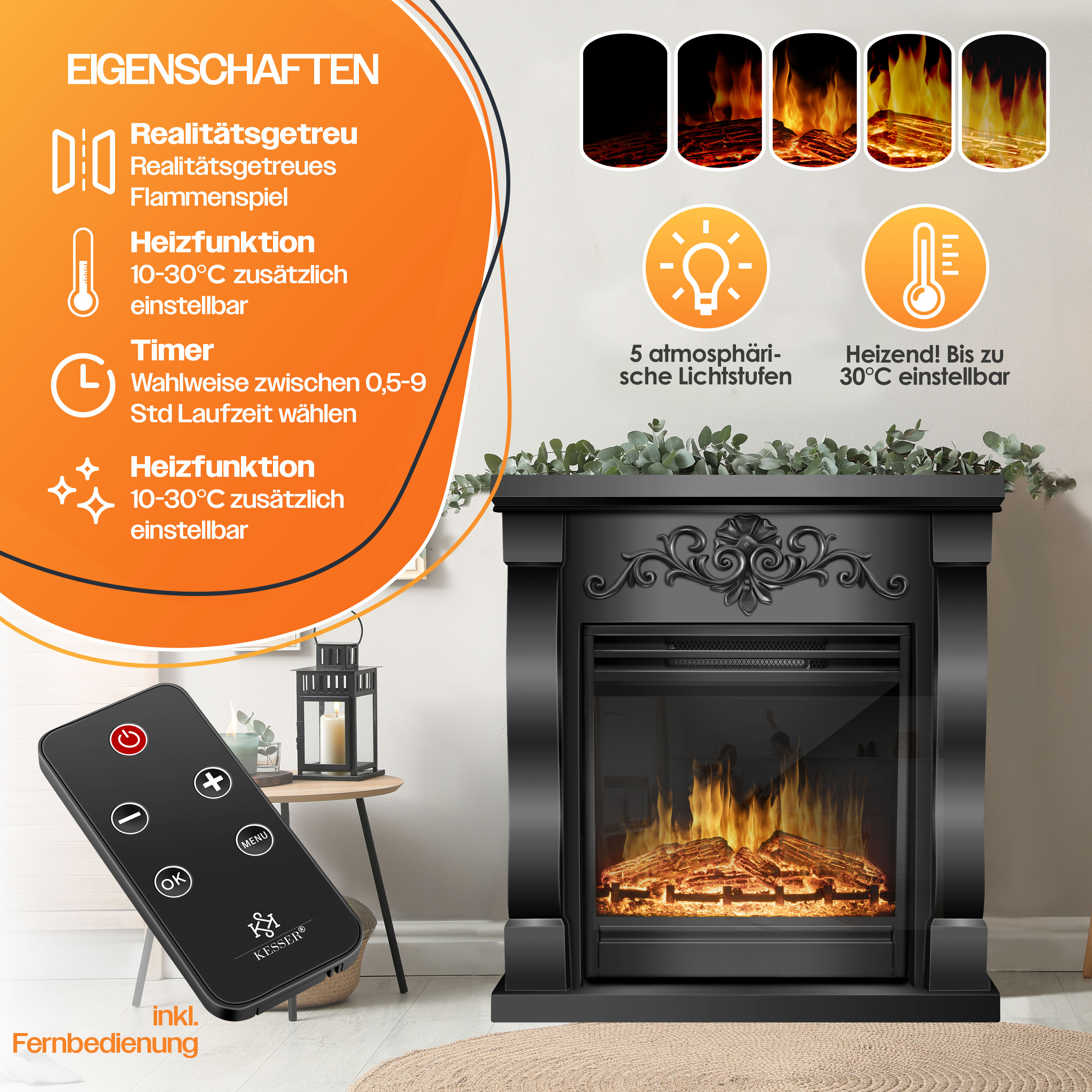 KESSER 22434 Heizung Elektrischer Kamin (2000 Watt)