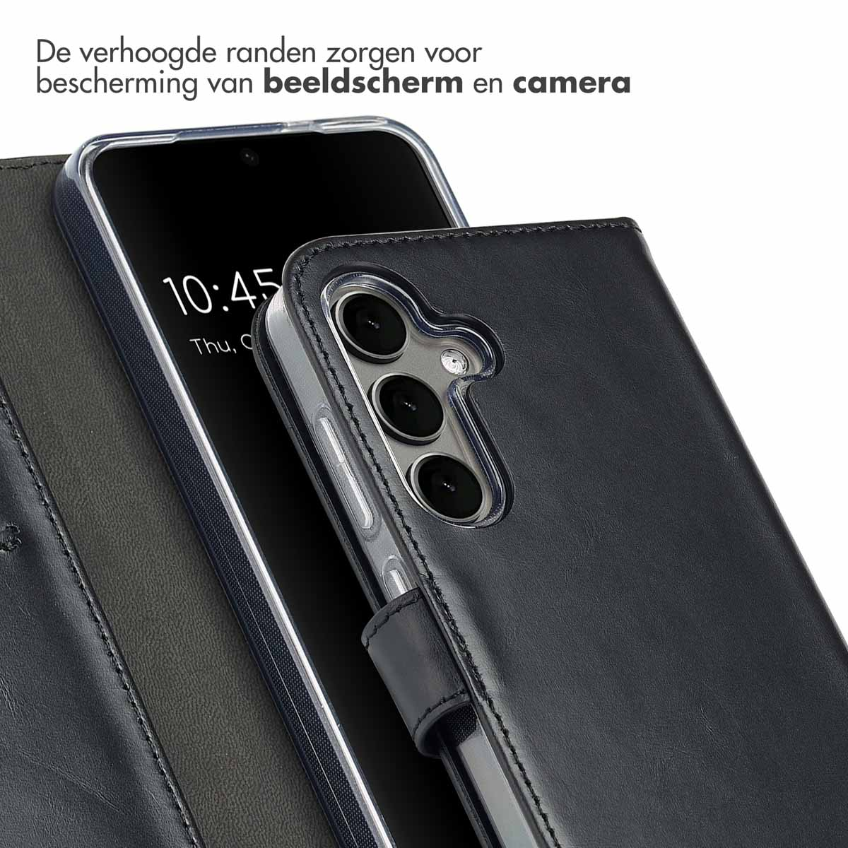 SELENCIA Echt Lederen Bookcase - Geschikt voor Samsung Galaxy S25 Plus - Telefoonhoesje Zwart
