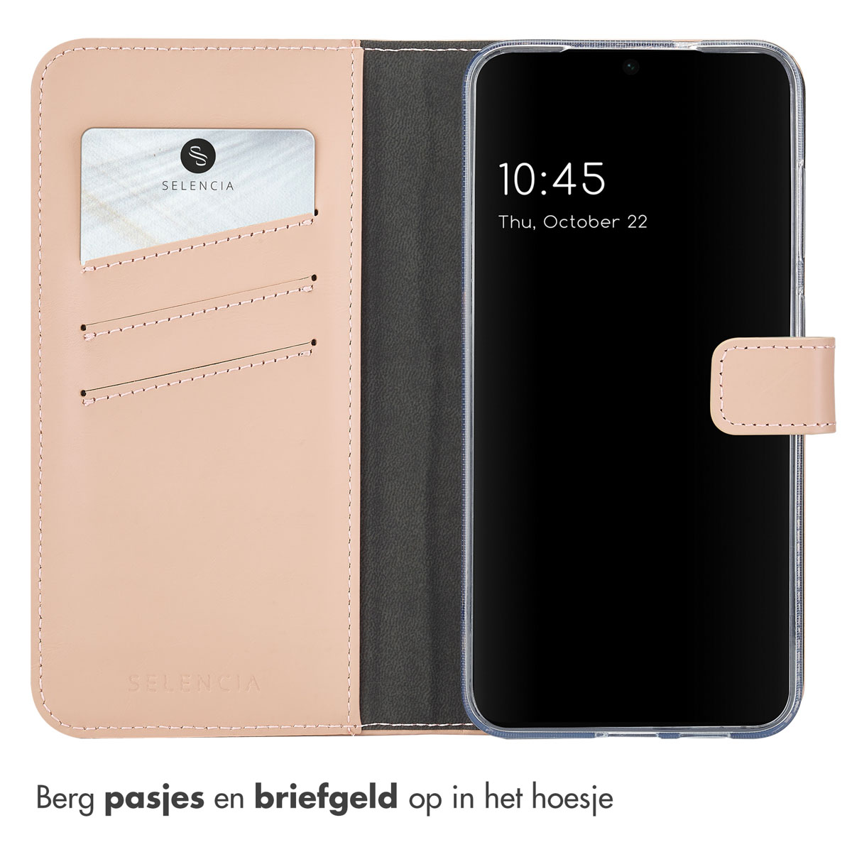 SELENCIA Echt Lederen Bookcase - Geschikt voor Samsung Galaxy S25 Plus - Telefoonhoesje Lichtroze