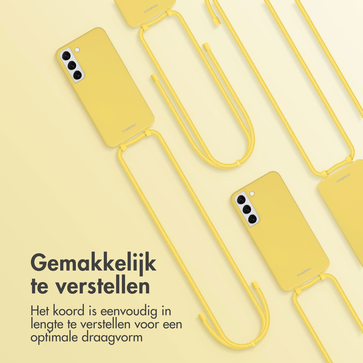 Coques de téléphone jaunes avec cordons jaunes. Téléphones faciles à ajuster.