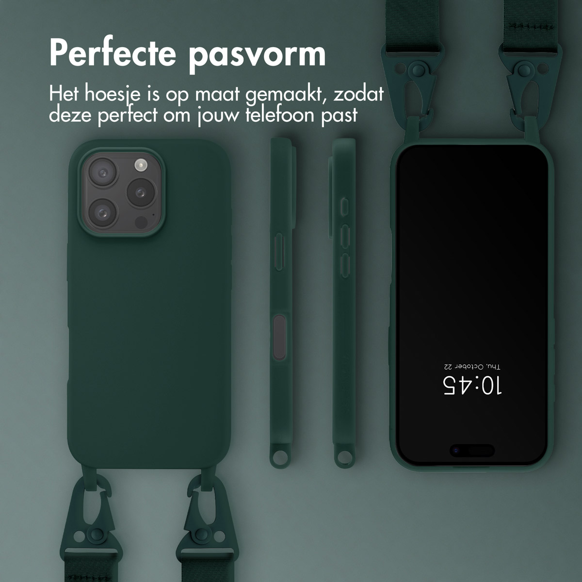 SELENCIA Siliconen hoesje met afneembaar koord geschikt voor Apple iPhone 16 Pro Telefoonhoesje voor Apple iPhone 16 Pro Donkergroen