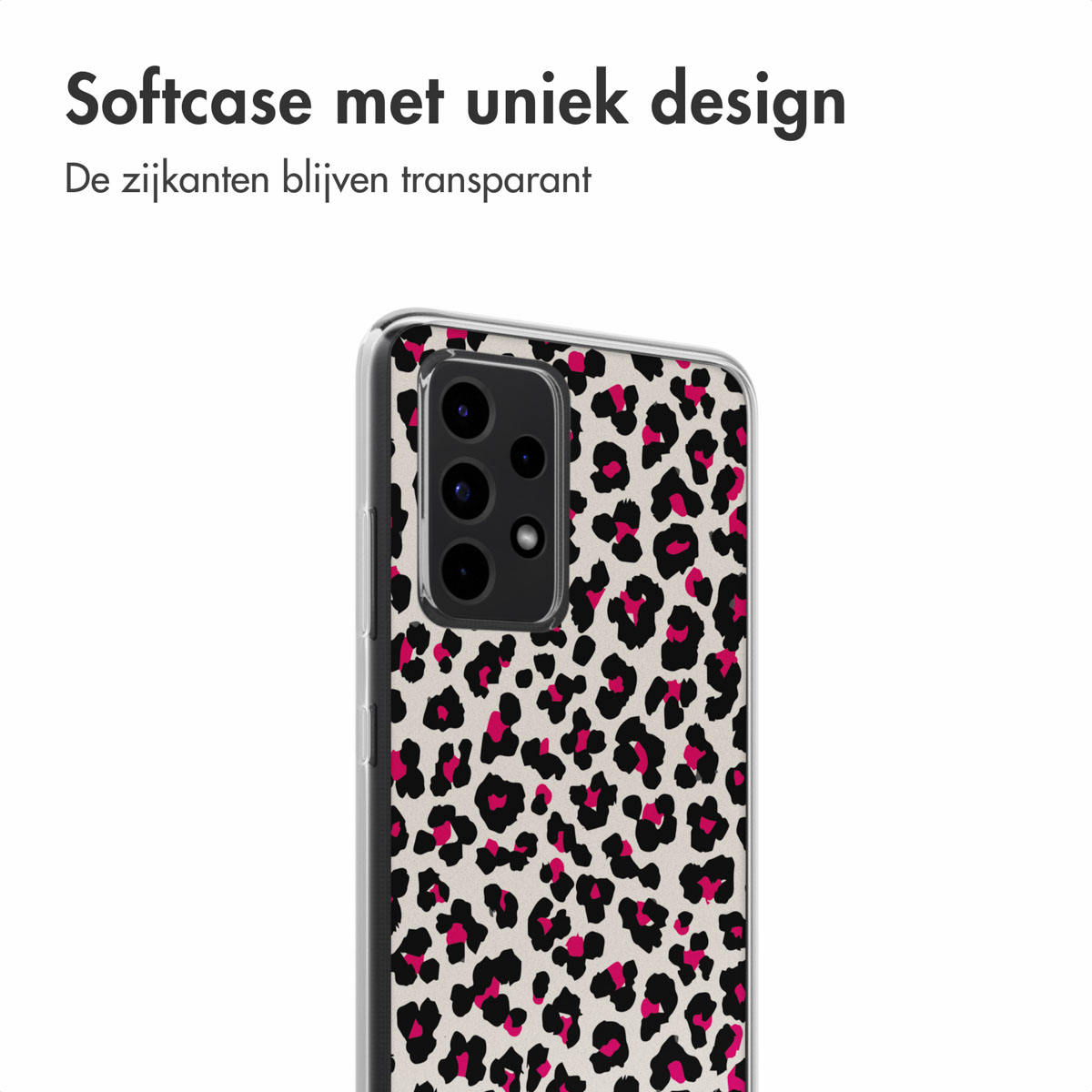 Una custodia per telefono con un design a stampa leopardata. La custodia è rosa e nera.