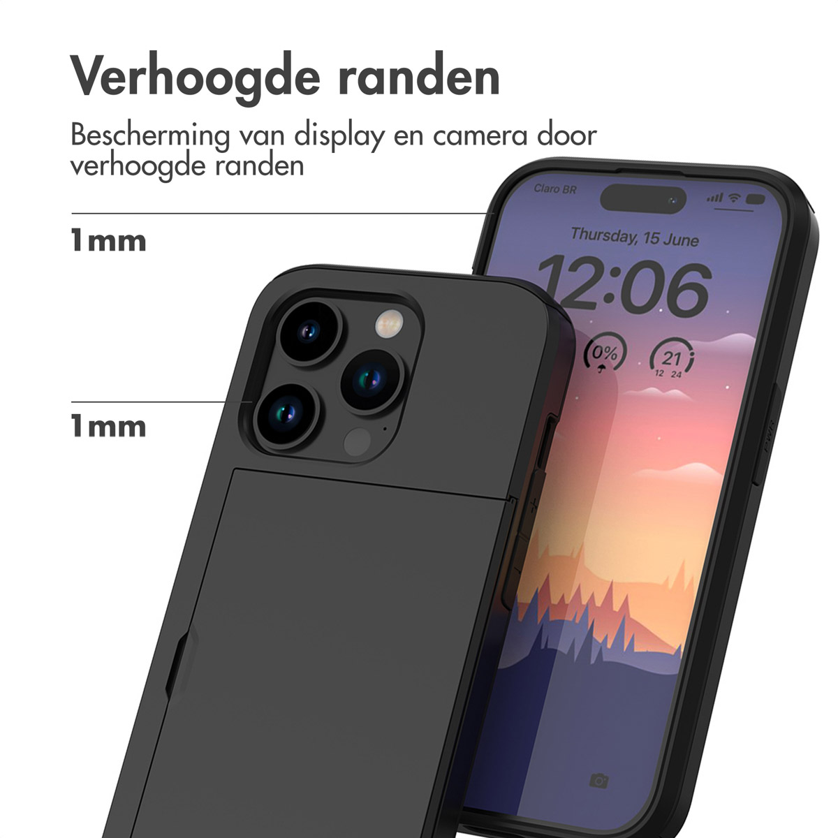 Coque de téléphone noire exposée. La coque a des bords surélevés pour protéger l'écran.