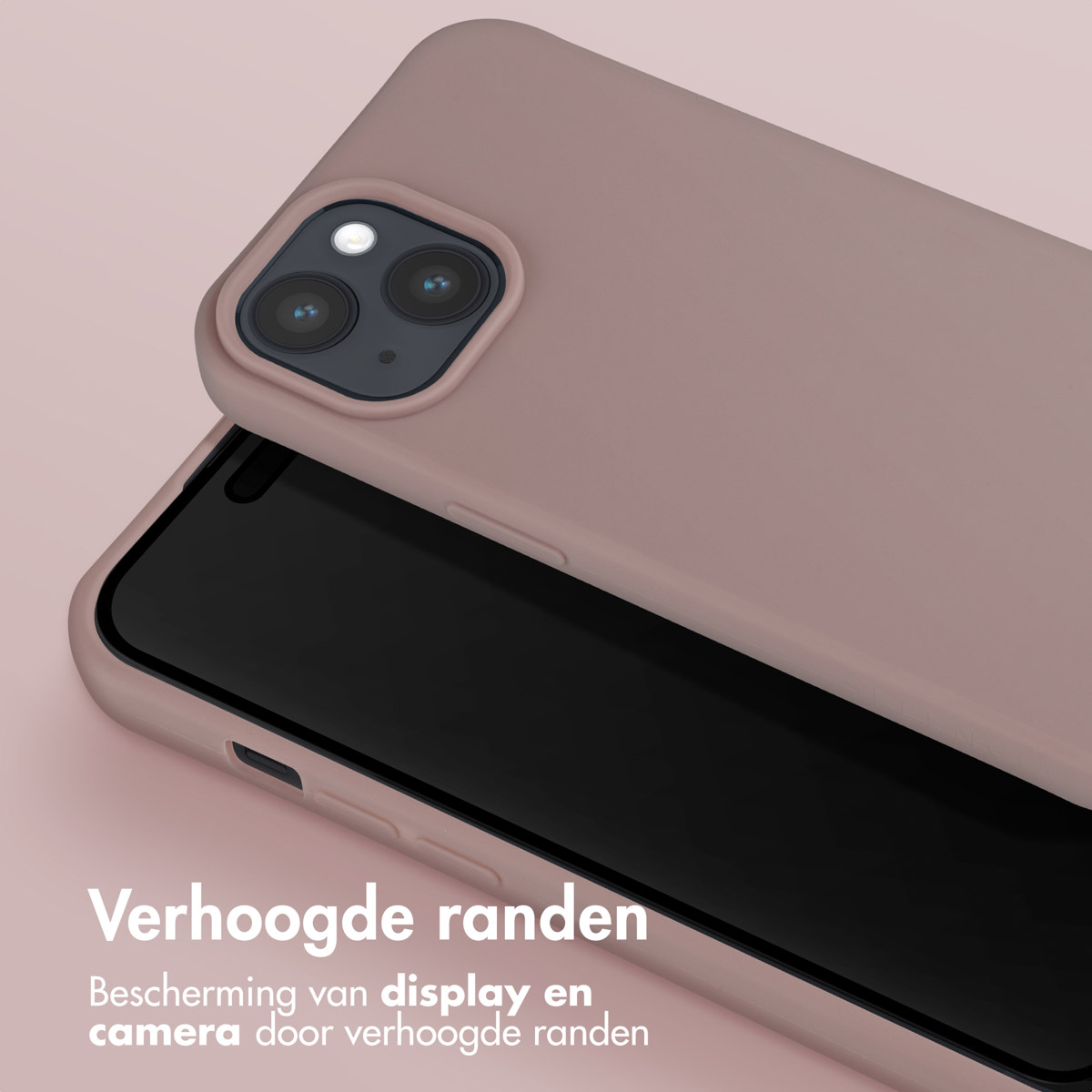 Phone case with raised edges, showing a phone, close up.