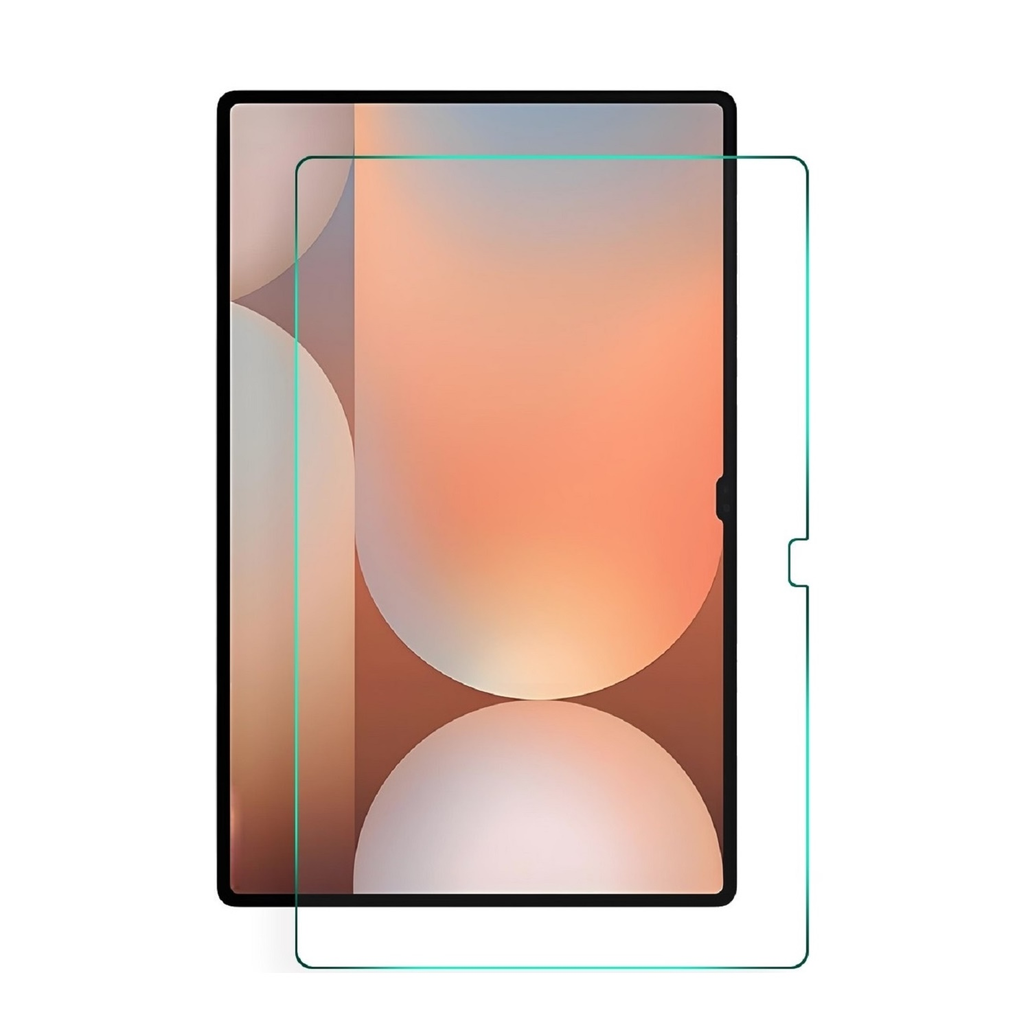 Tablet mit Displayschutzfolie. Das Tablet ist schwarz, mit einer grünen Displayschutzfolie aufgetragen.