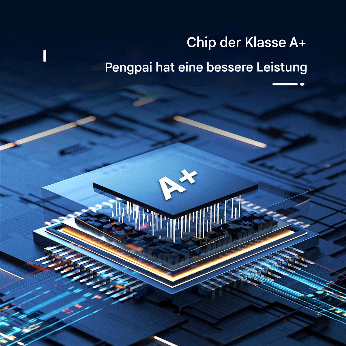 Nahaufnahme eines Mikrochips mit einem A+-Symbol. Blaue und goldene Schaltkreise sind sichtbar.