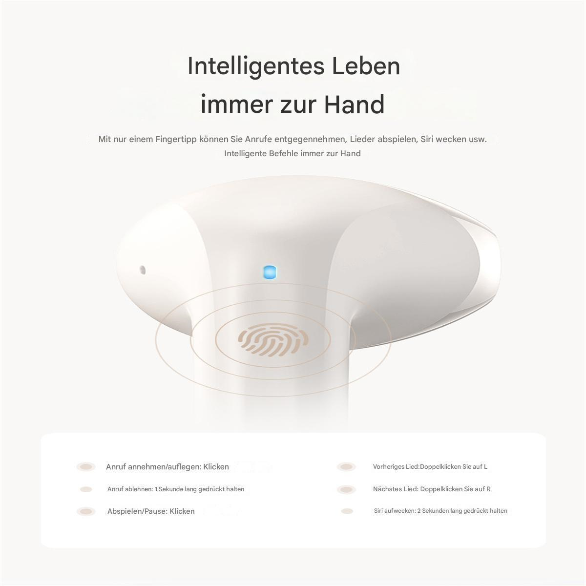 Weißer Ohrhörer mit Fingerabdrucksensoranweisungen.