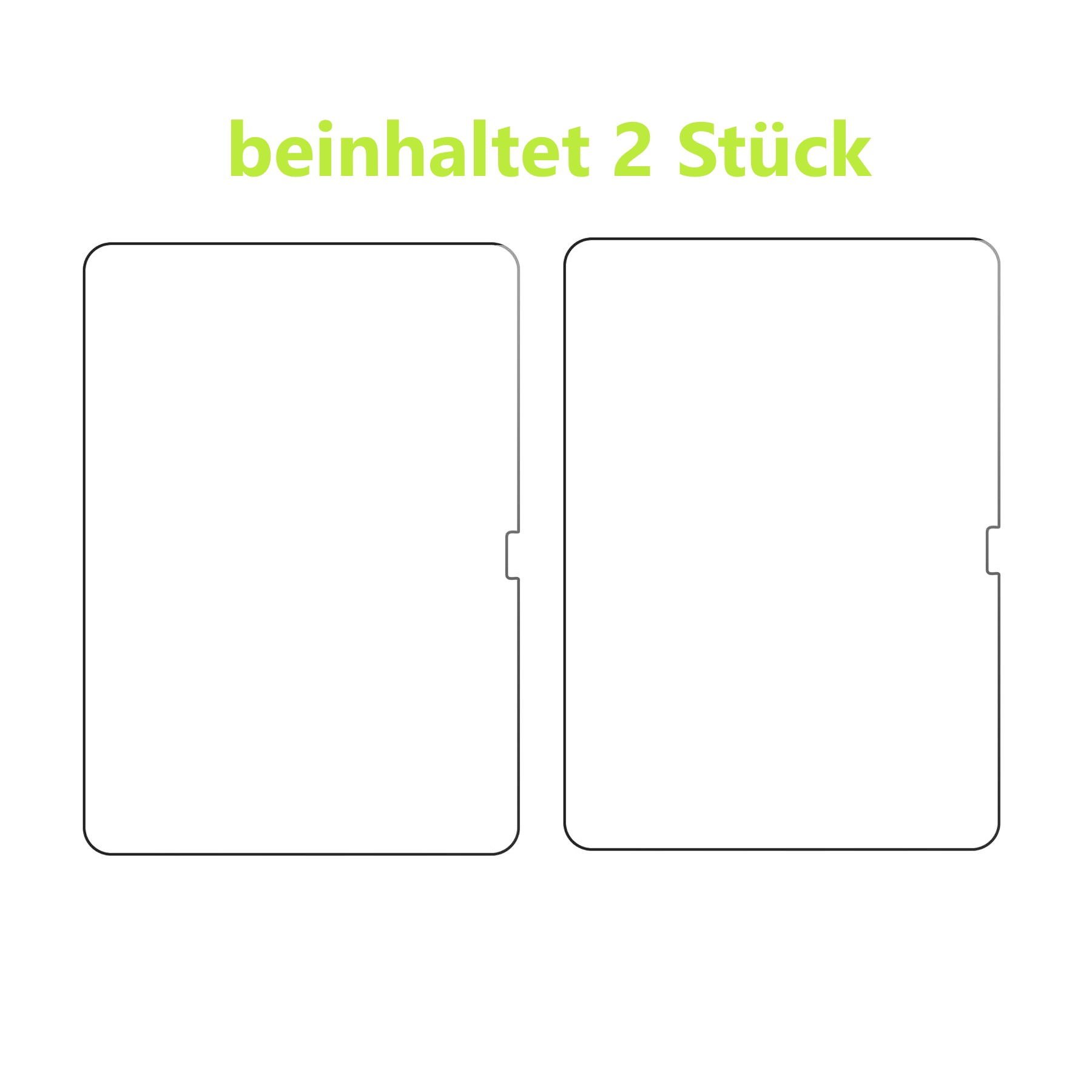 Zwei klare Displayschutzfolien. Text: Enthält 2 Stück. Weißer Hintergrund.