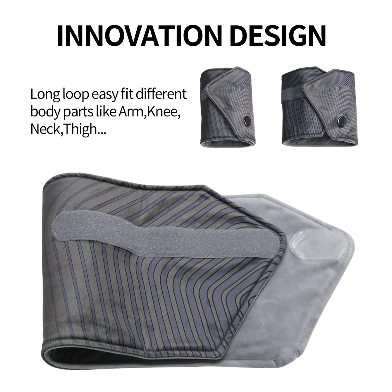 Ein Heizkissen mit innovativem Design, mit Klettverschlüssen.