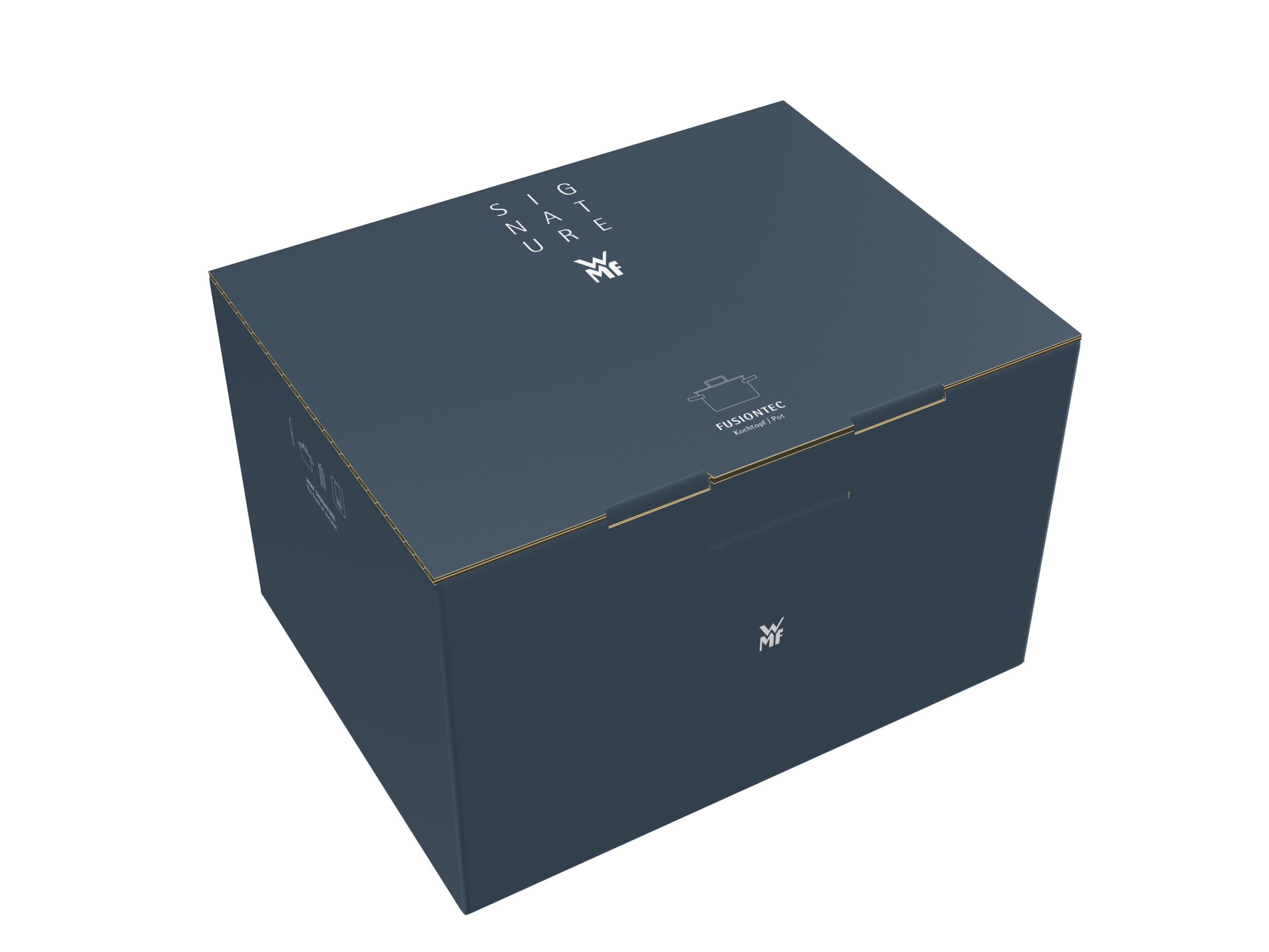 Dunkelblaue Box mit Text. Markenname, Produktname und Logo sind sichtbar.
