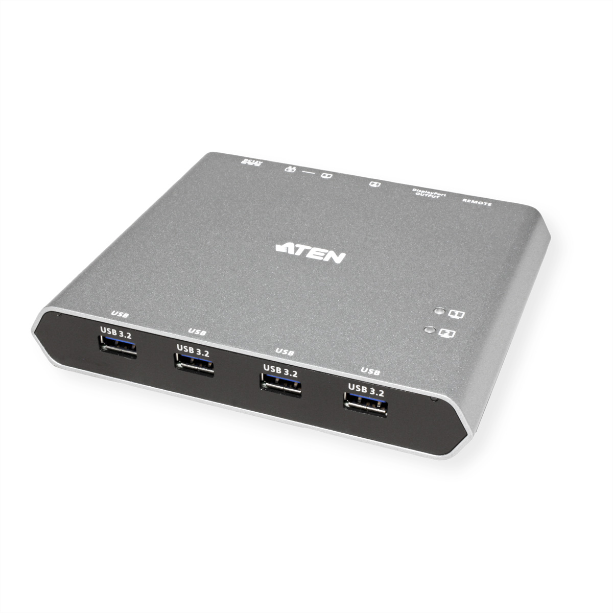 Un hub ATEN USB 3.2 grigio con porte USB, su sfondo bianco.
