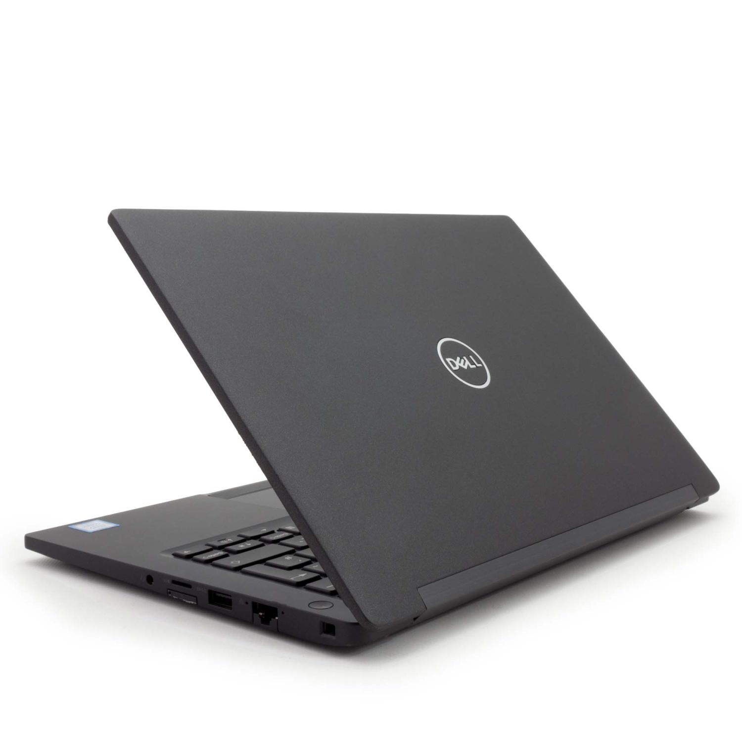 Schwarzer Dell Laptop. Deckel offen, Dell-Logo sichtbar. Tastatur freigelegt. Weißer Hintergrund.