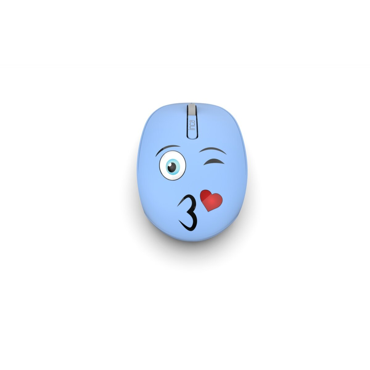 Blauwe emoji-muis die knipoogt en een kus blaast, met het nummer 3.