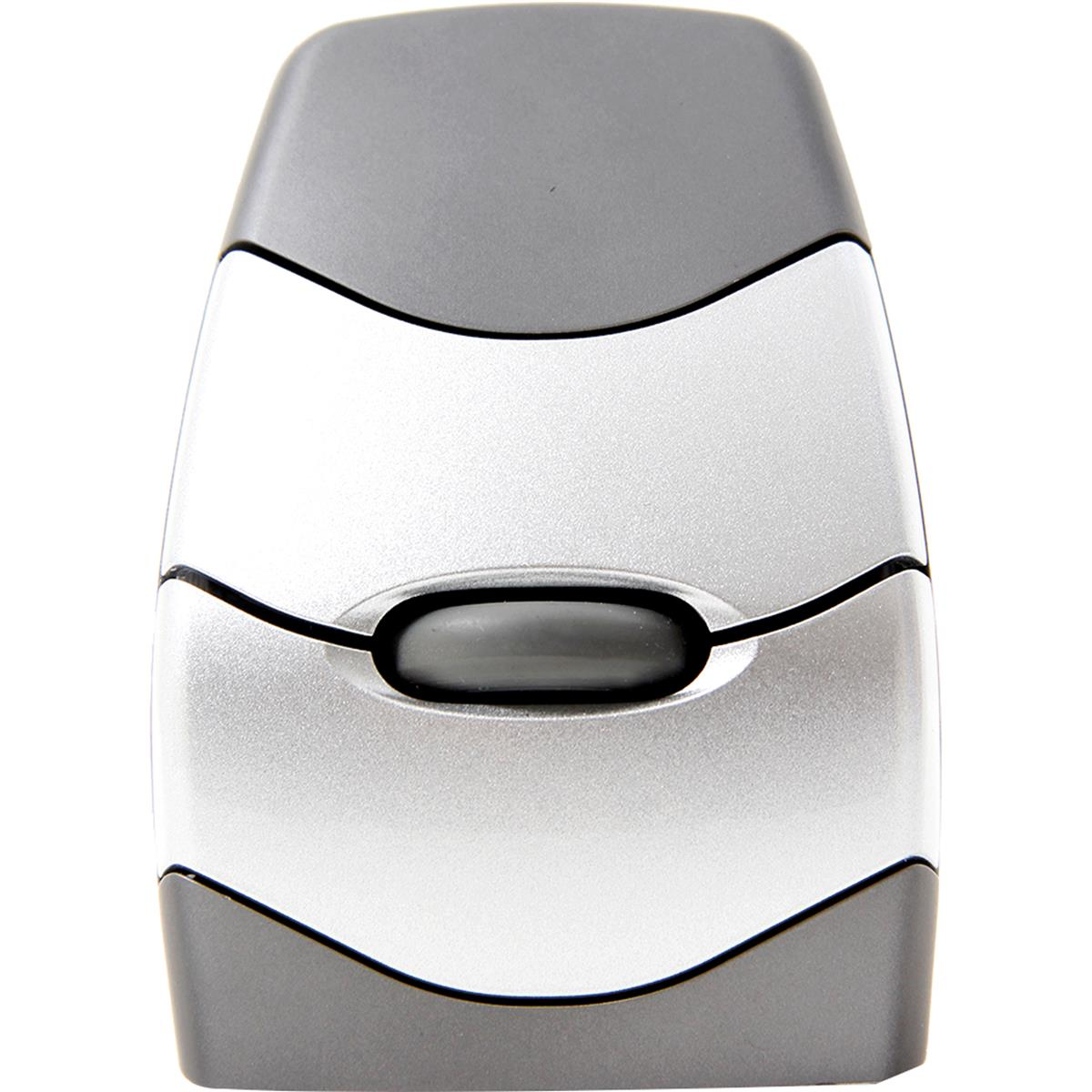 A silver and grey electric shaver, top view, on a white background.