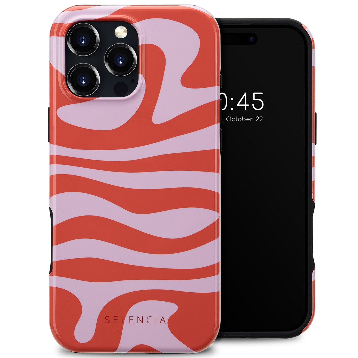 Coque de téléphone rouge et rose tourbillonnant sur téléphone noir.