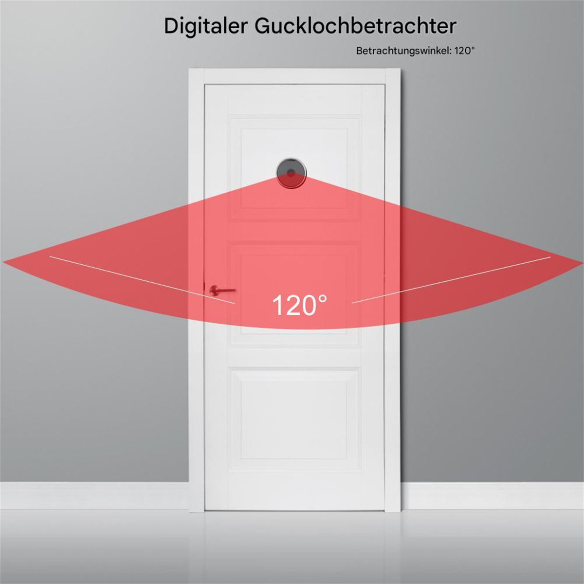 Weiße Tür mit Guckloch, roter Blickwinkel wird gezeigt.
