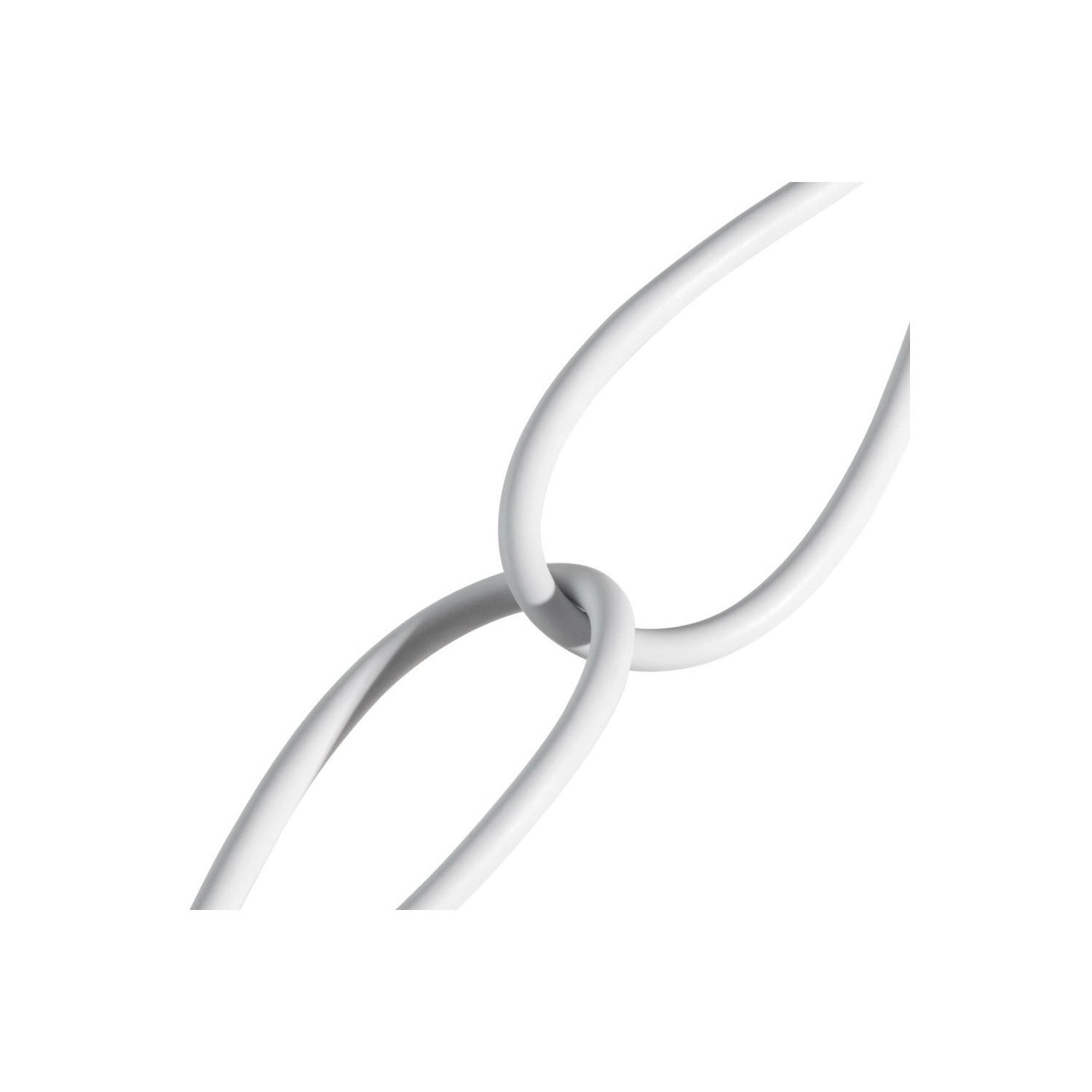 Dwa połączone białe ogniwa łańcucha, na białym tle.