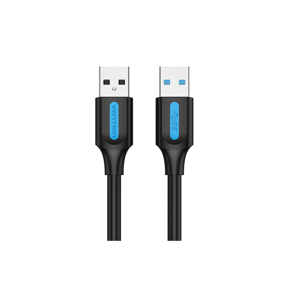 Due cavi USB neri con dettagli blu, uno accanto all'altro.