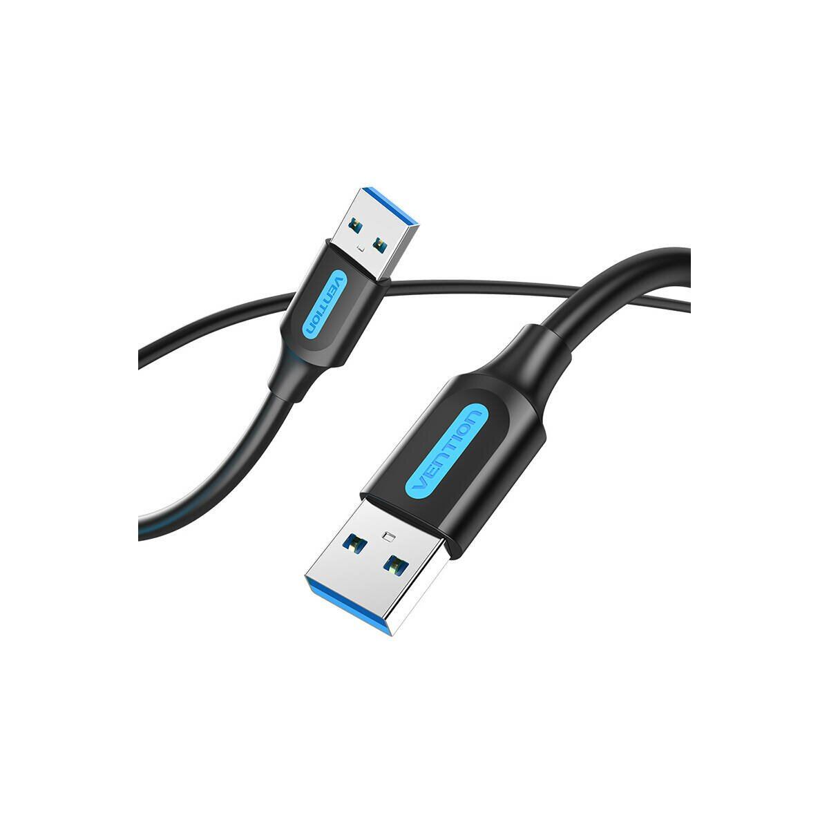 Due cavi USB neri. I connettori del cavo sono blu. Il marchio è Vention.