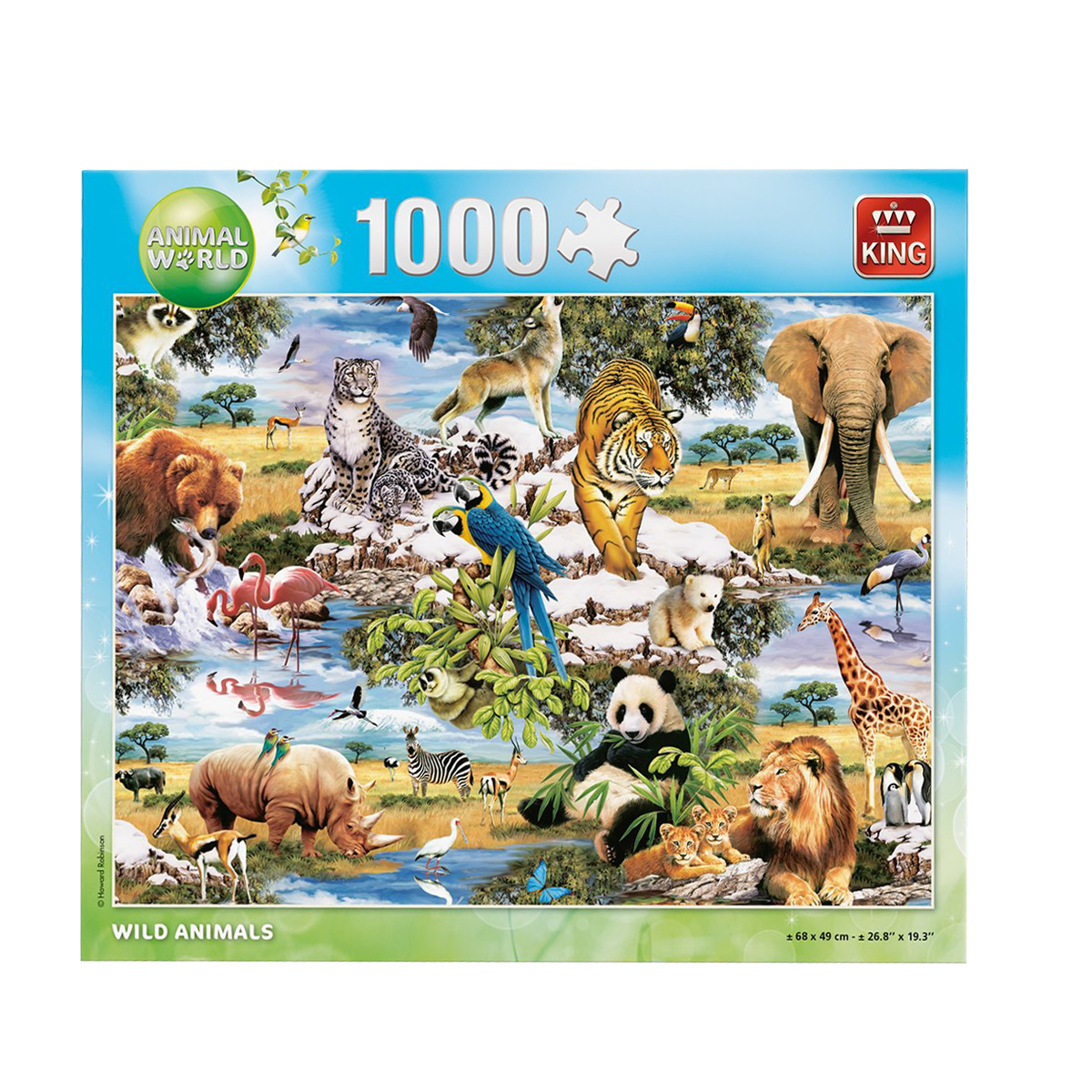 Puzzle 1000 elementów z różnymi dzikimi zwierzętami w naturalnym otoczeniu.