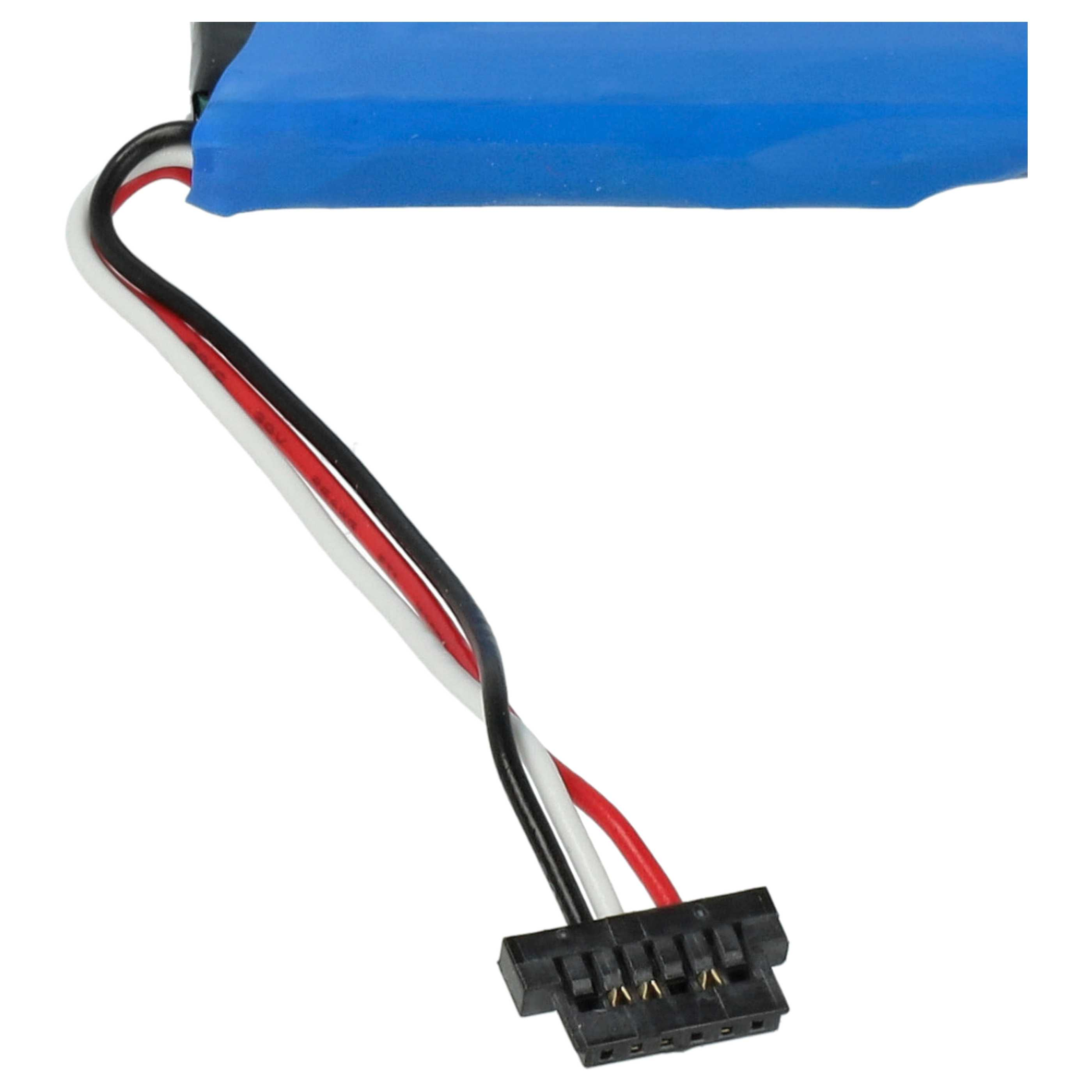 Batterie mit schwarzen, weißen und roten Drähten und einem schwarzen Stecker, Nahaufnahme.