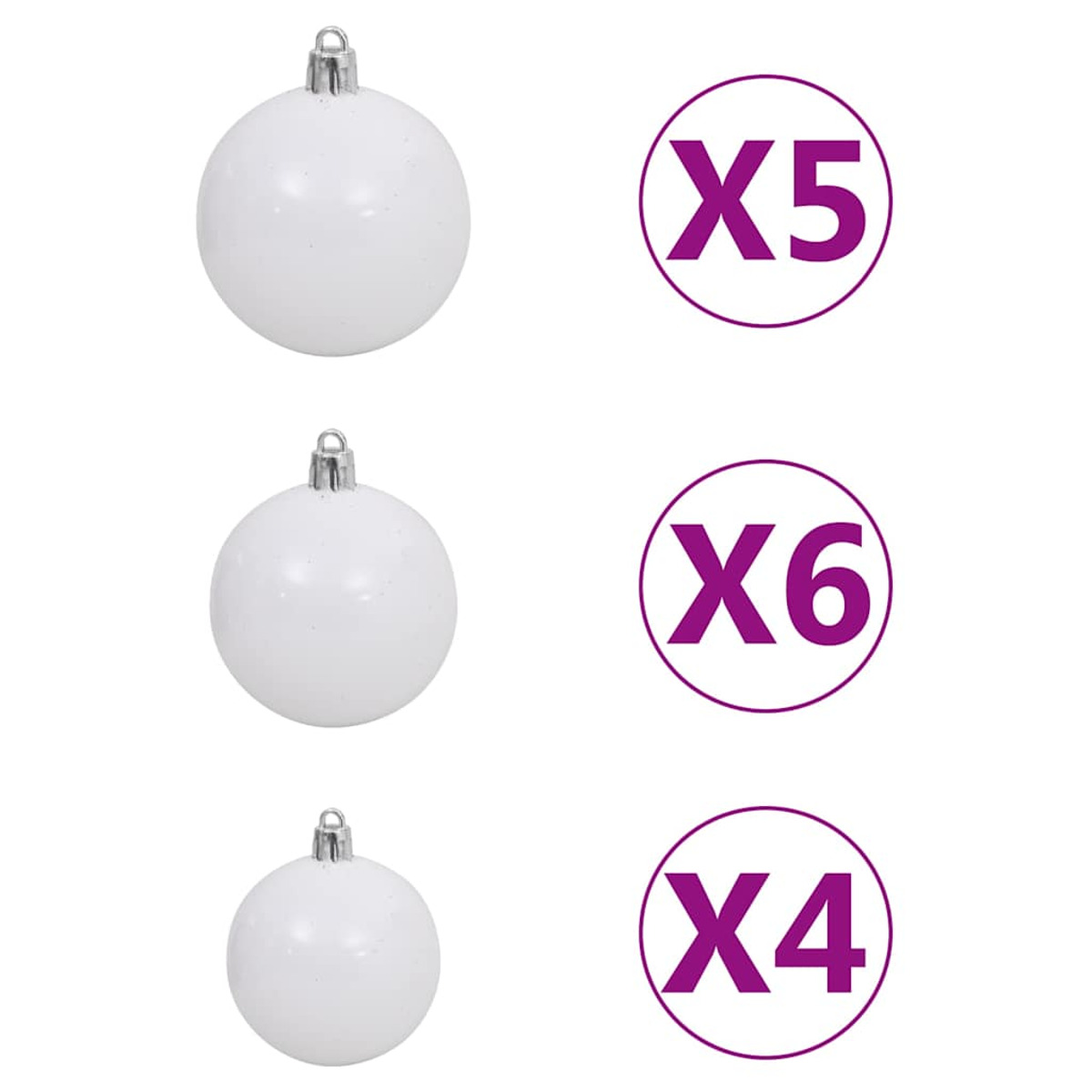 Weihnachtsschmuck, weiße Kugeln mit silbernen Spitzen, Kreise mit Zahlen.